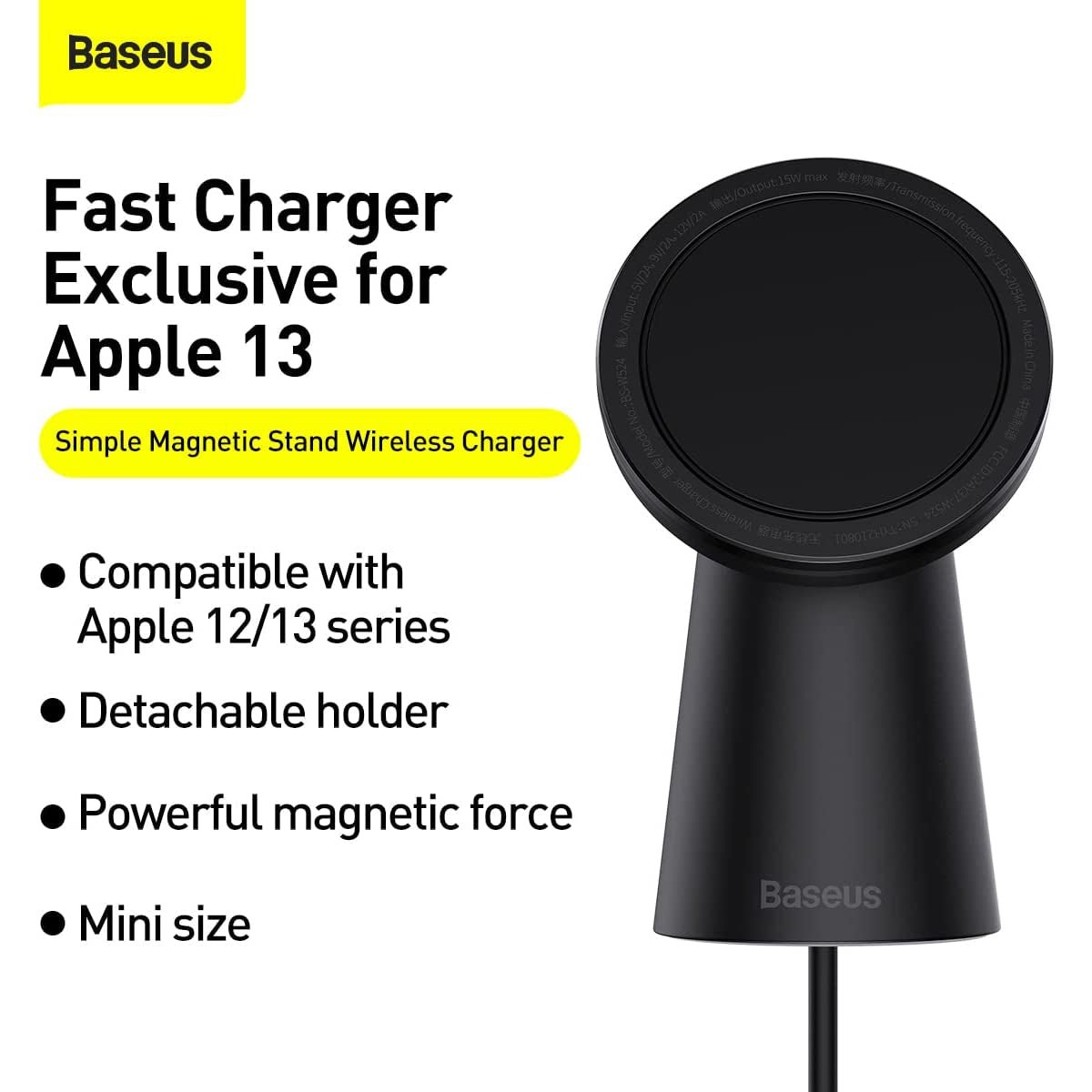 Baseus Simple Magnetic Stand Wireless Charger 15W - Black