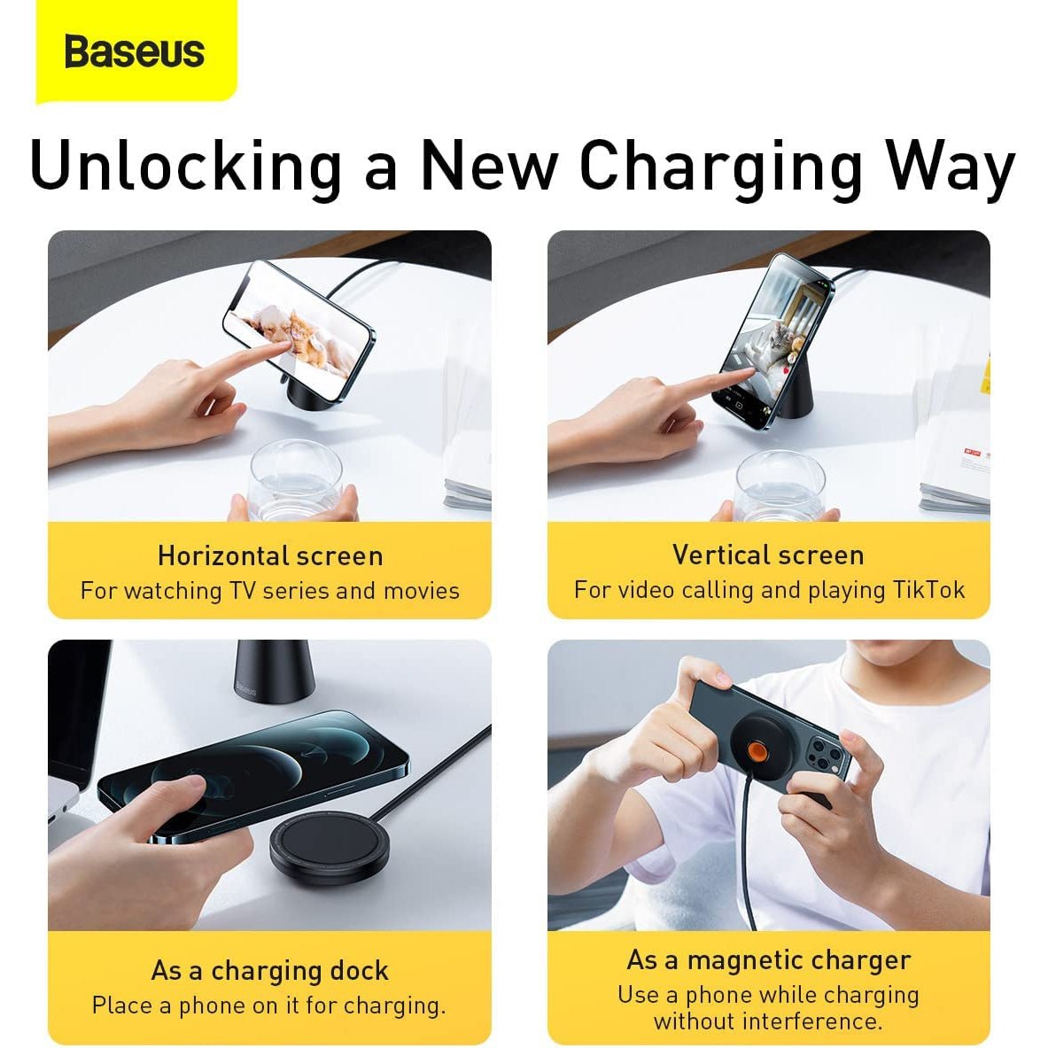 Baseus Simple Magnetic Stand Wireless Charger 15W - Black