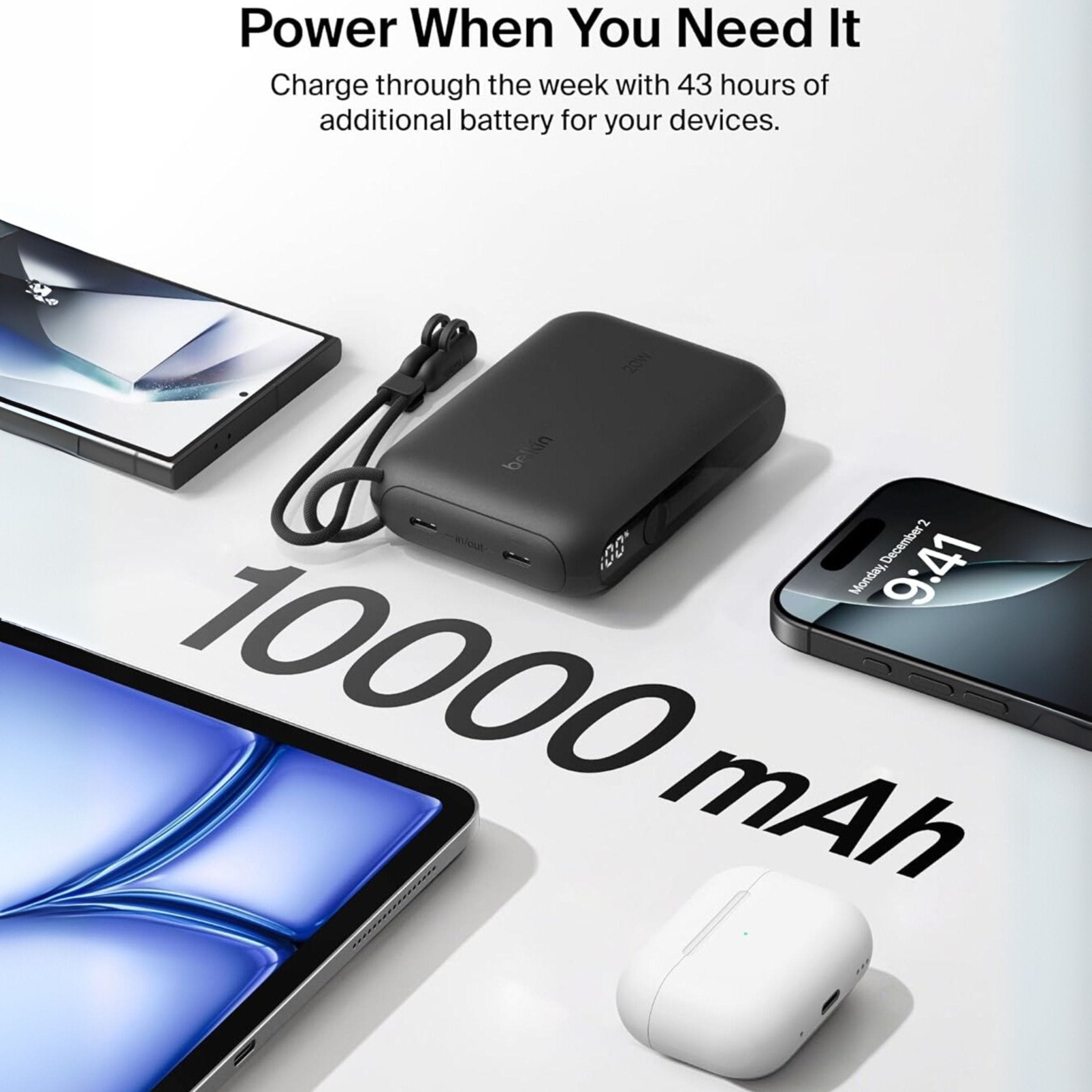 Belkin BoostCharge 20W Fast Charging Power Bank WithType-C Cable 10,000mAh - Black