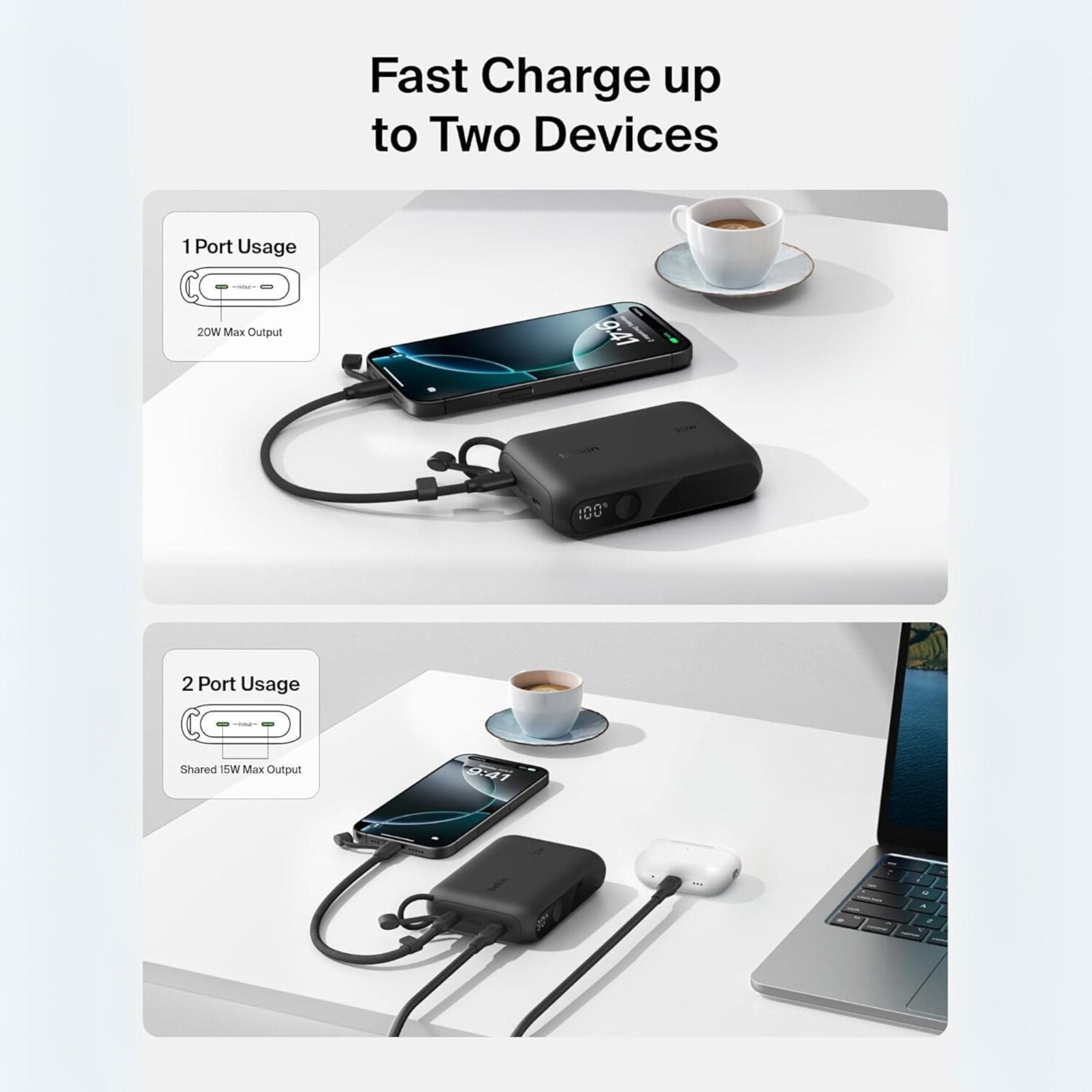 Belkin BoostCharge 20W Fast Charging Power Bank WithType-C Cable 10,000mAh - Black