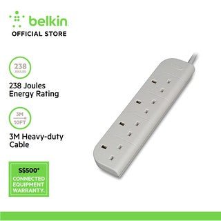 Belkin 4-Way 3m F9E400sa3M Economy Series 4-Socket Surge Protector