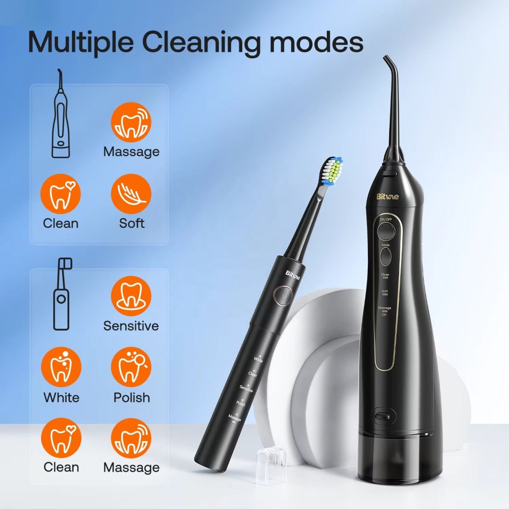 Bitvae Oral Care Daily E11 Electric Toothbrush and F5020E Oral Irrigator - Black