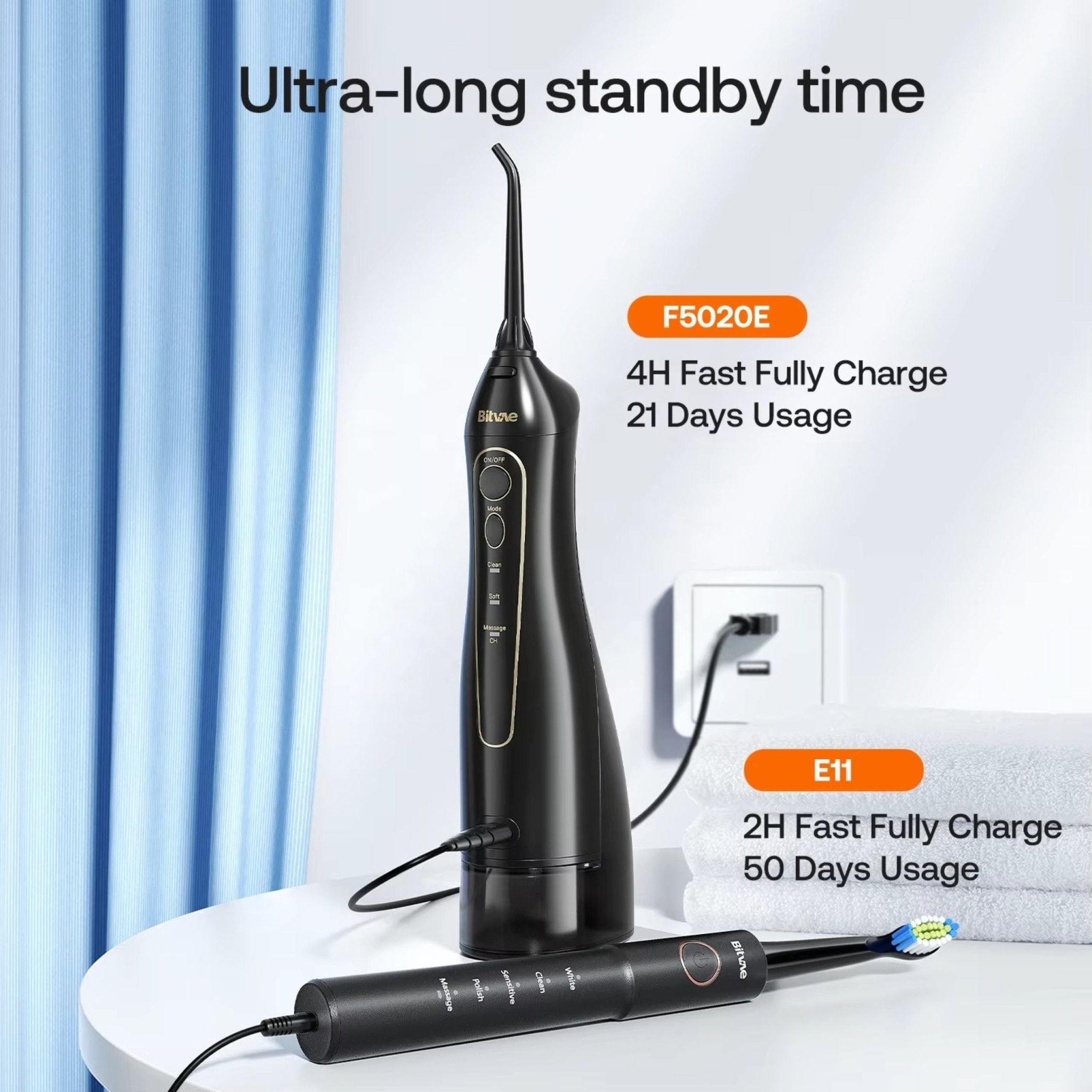 Bitvae Oral Care Daily E11 Electric Toothbrush and F5020E Oral Irrigator - Black