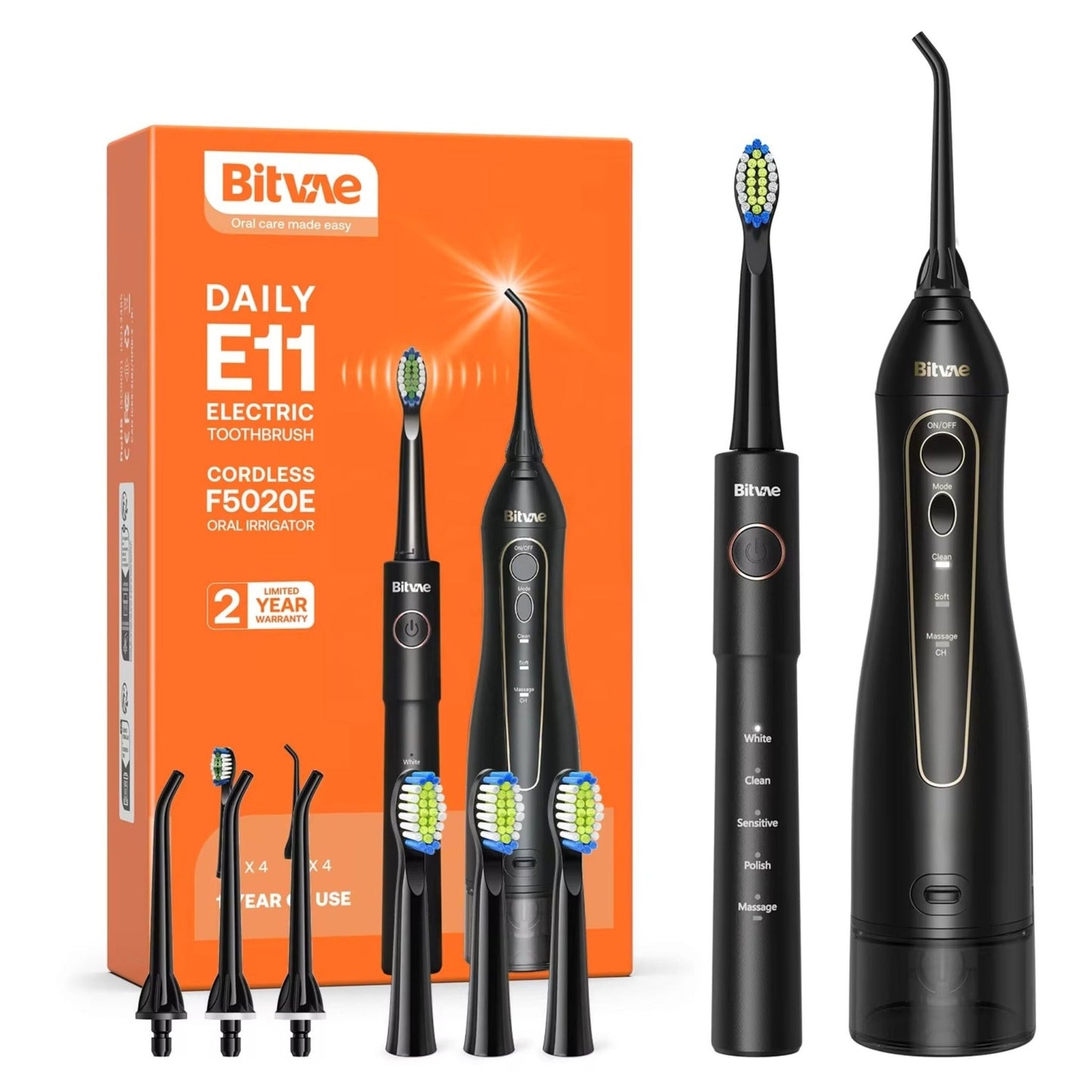 Bitvae Oral Care Daily E11 Electric Toothbrush and F5020E Oral Irrigator - Black