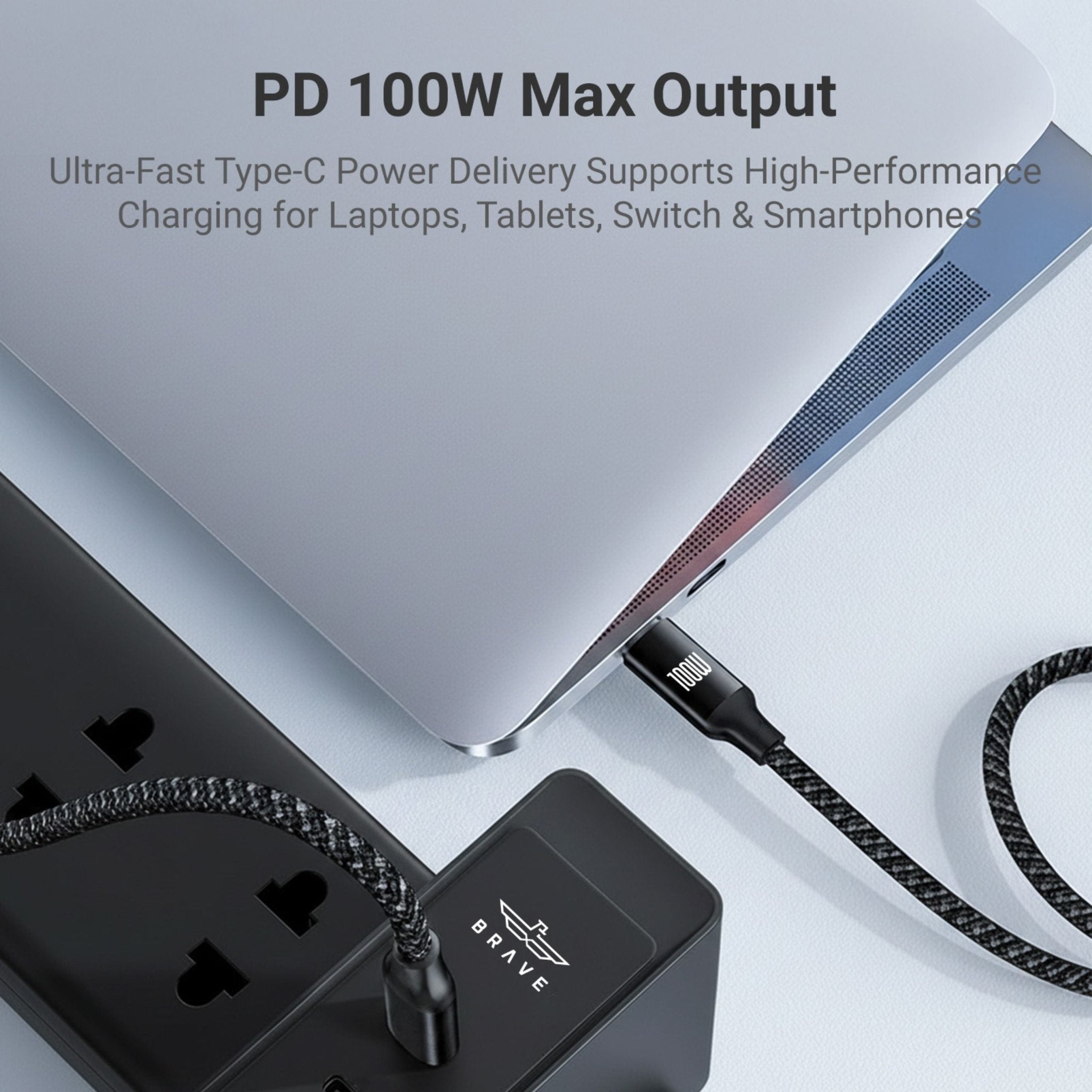 Brave BDC-53 Trivolt 3-in-1 Fast Charging Cable 100W, USB-C to USB-C, 20W Lightning & 2.5W Apple Watch Magnetic Charger - Black