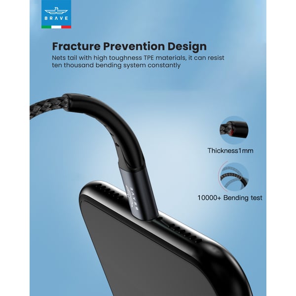 Brave Type-C To Lightning Cable 1.0m - Black