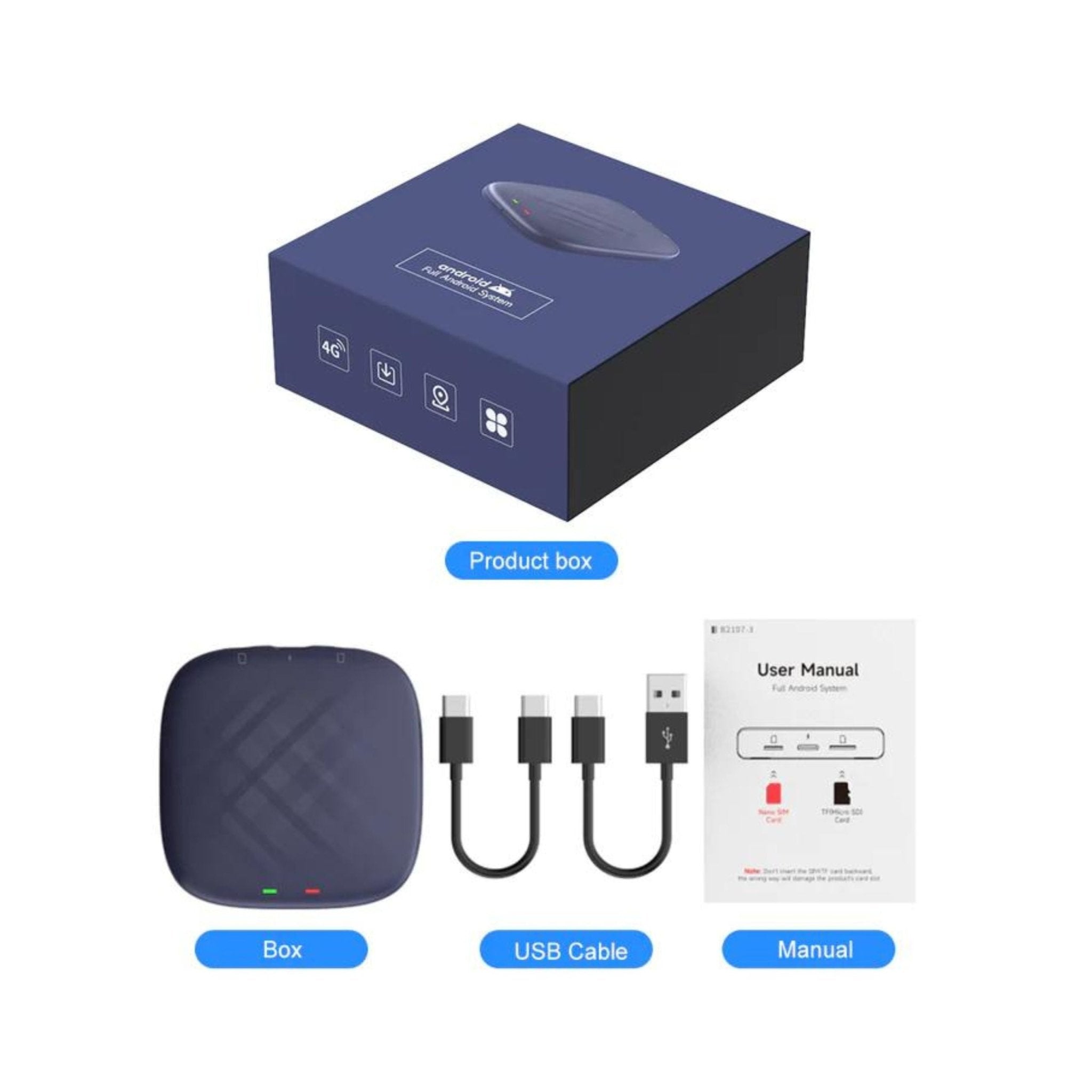 Car Android Box Full Android System 4G 8GB 128GB - Dark Blue