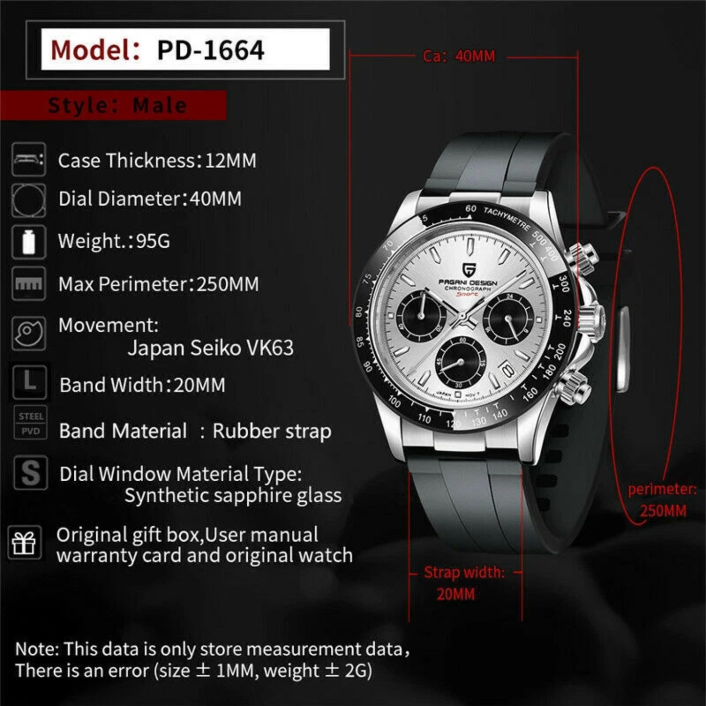 PAGANI DESIGN Men's Chronograph Benyar Watch - Black