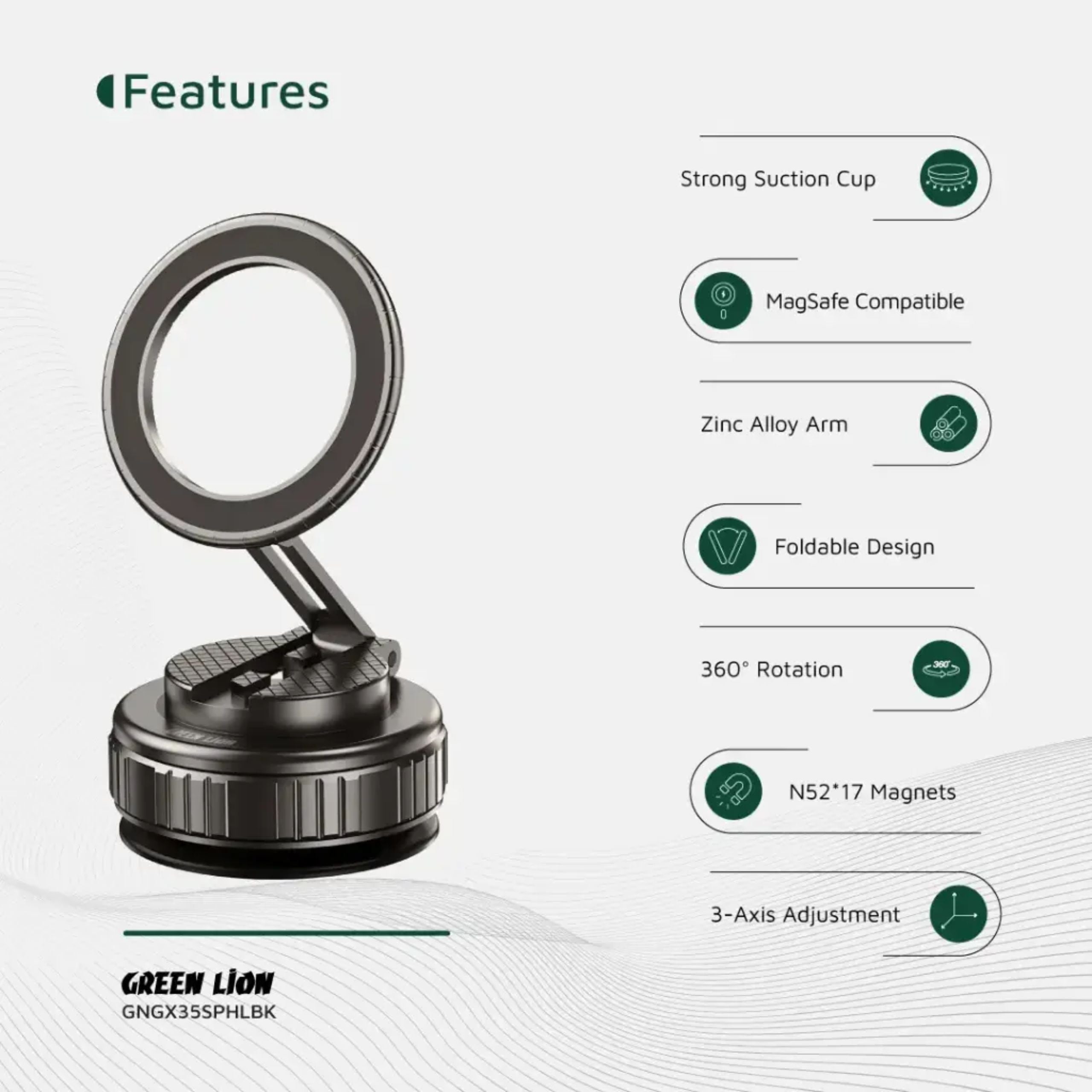 Green Lion GX-35 Suction Phone Holder - Black