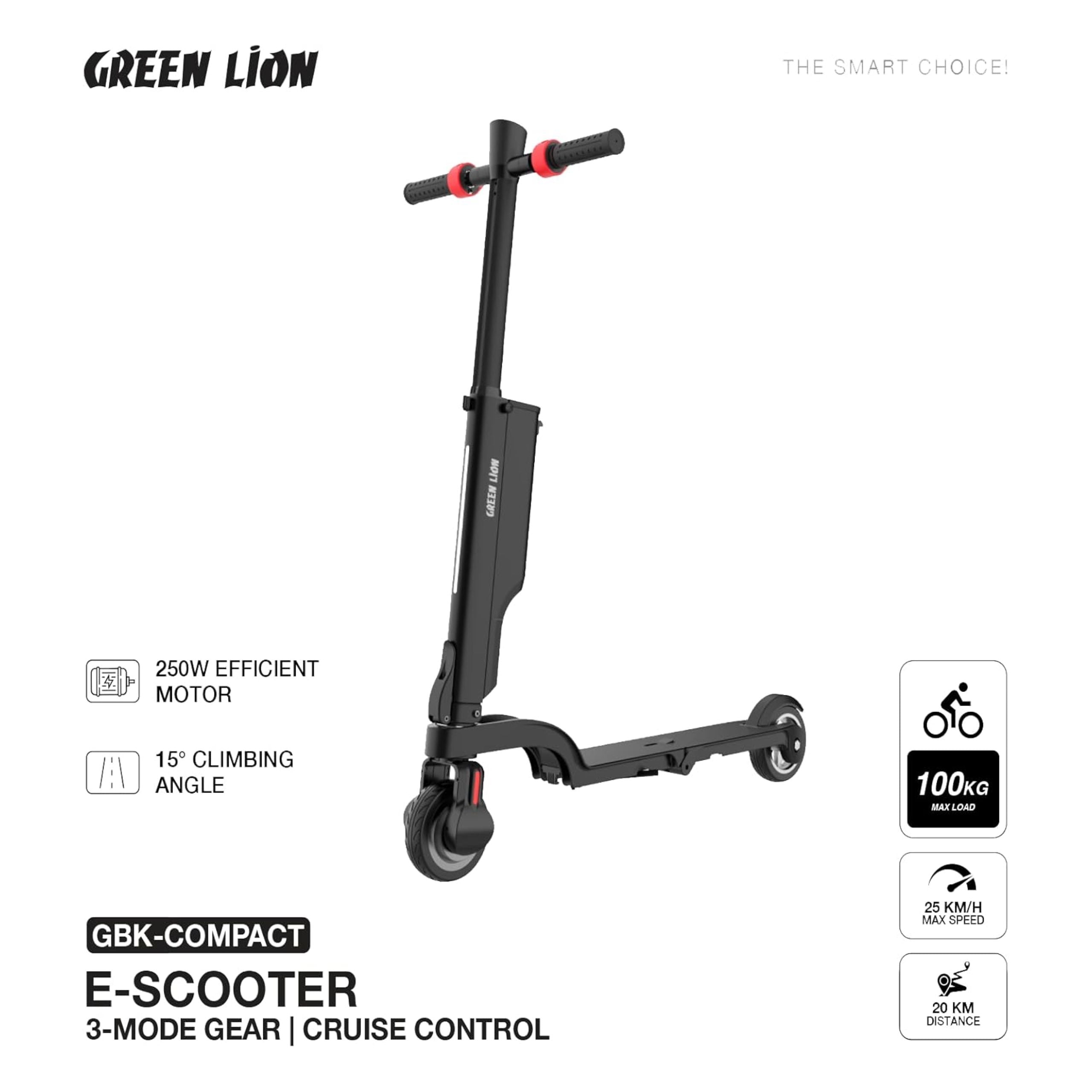 Green Lion GBK-Compact Foldable E-Scooter 3-Mode Gear - Black