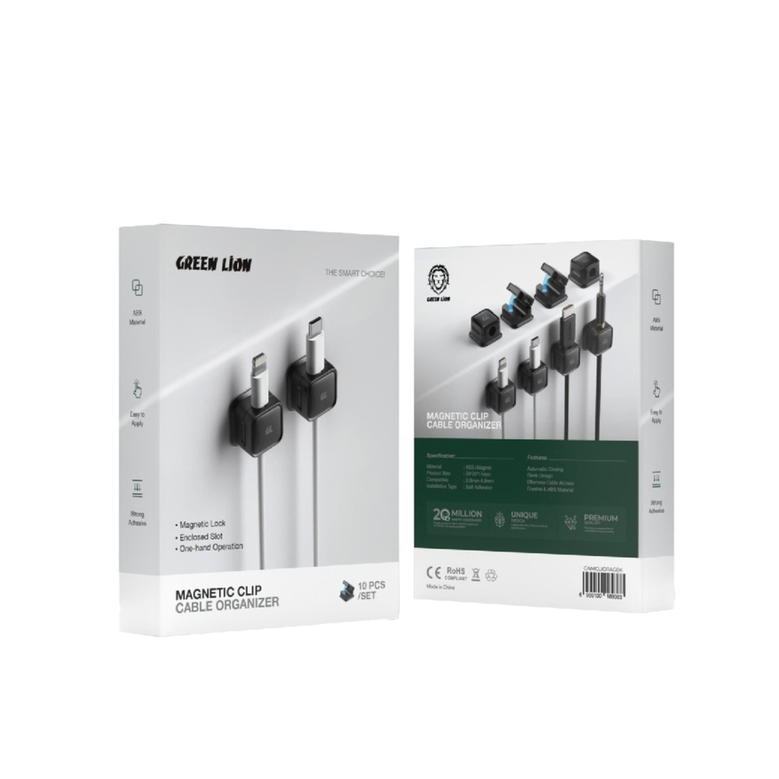 Green Lion Magnetic Clip Cable Organizer 10 pcs Set - Black