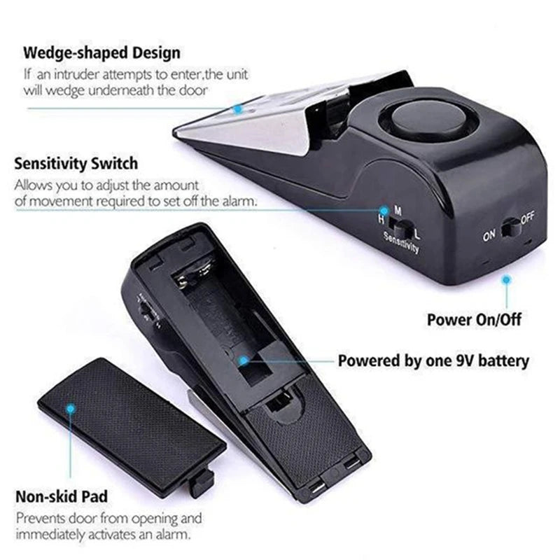 Door Stop Alarm - With Battery, Doorstop Safety Tools for Home - Black