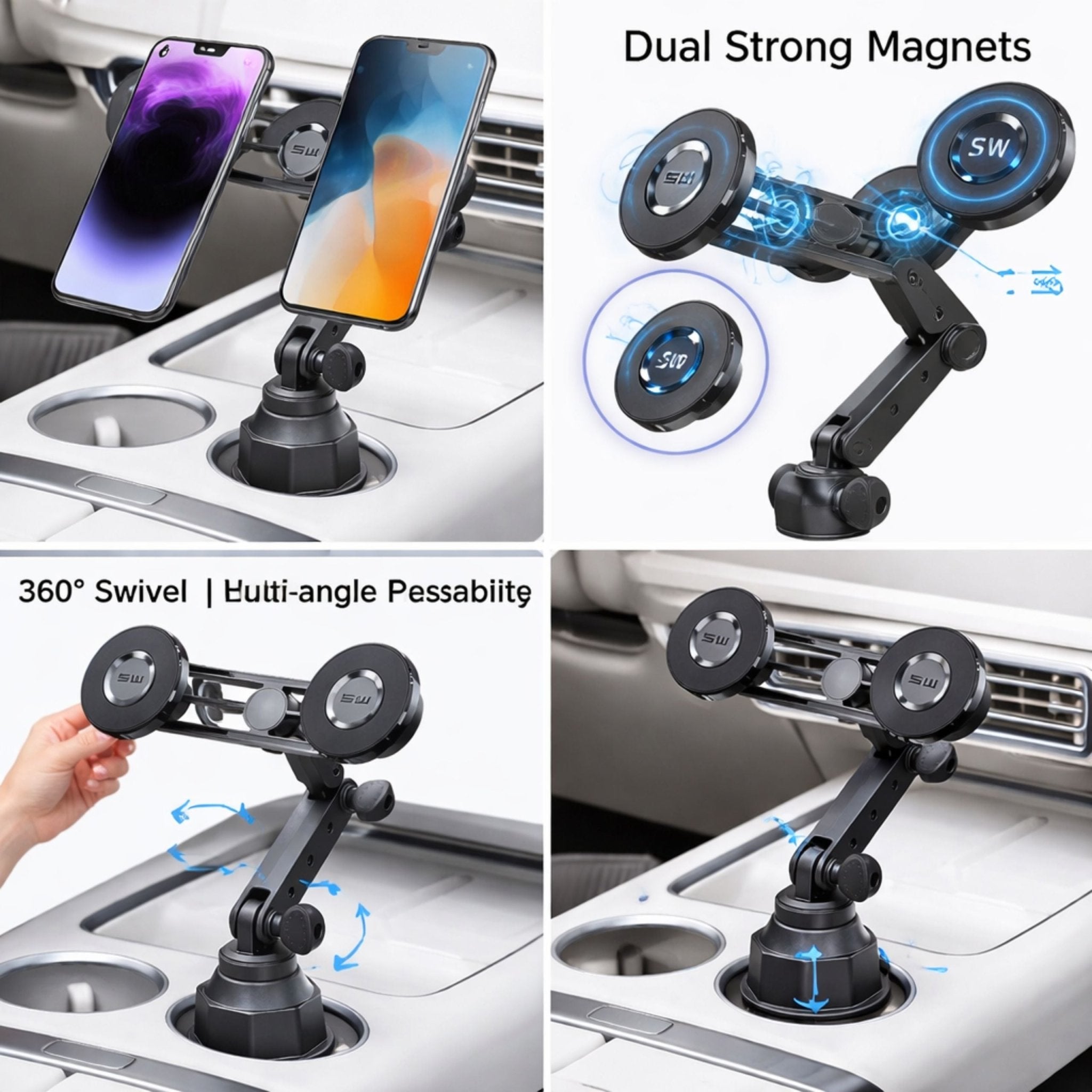 Dual Magnetic Cup Holder - Black