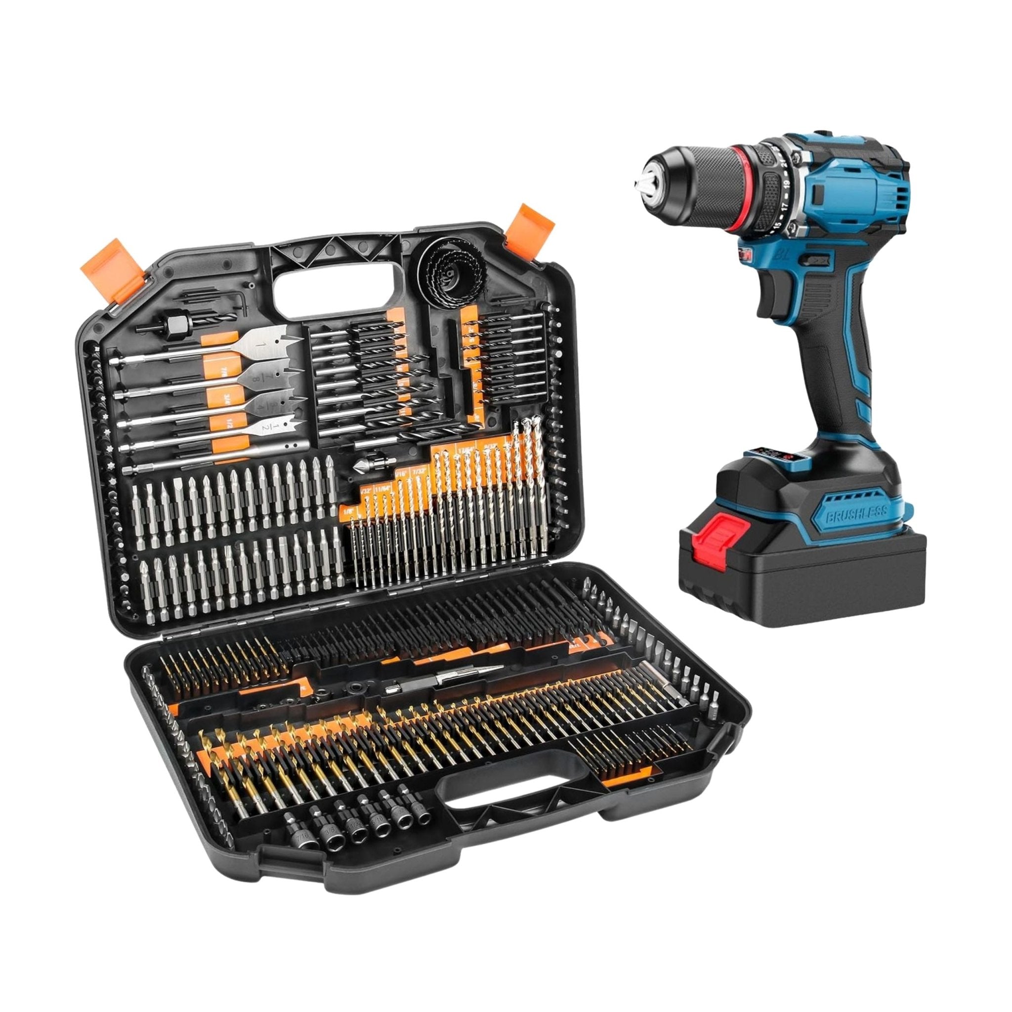 Electric 21V Powerful Cordless Drill Set with 2 Batteries & 246-Pieces Drill Set