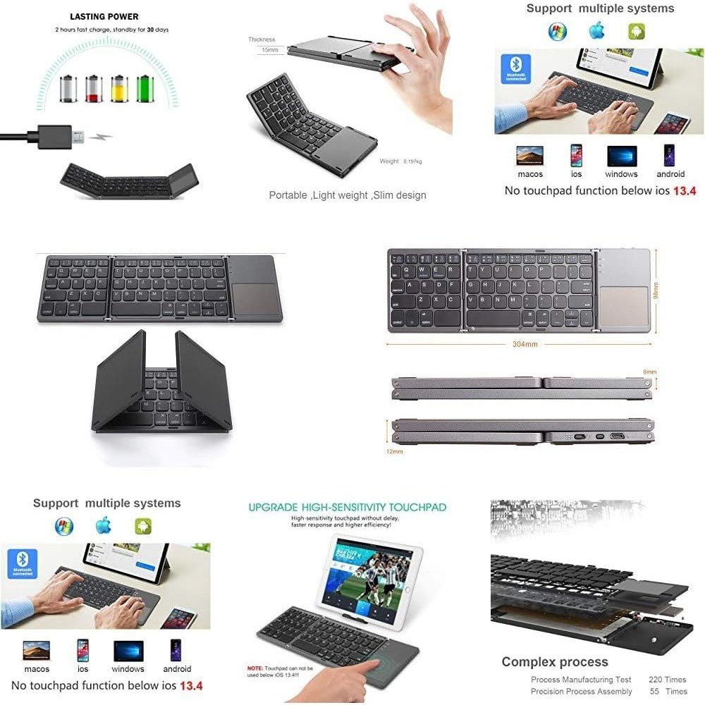 Foldable Bluetooth Keyboard With Touchpad B033 - Black