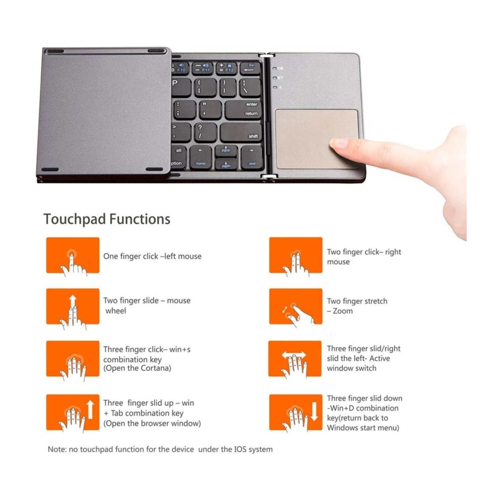 Foldable Bluetooth Keyboard With Touchpad B033 - Black