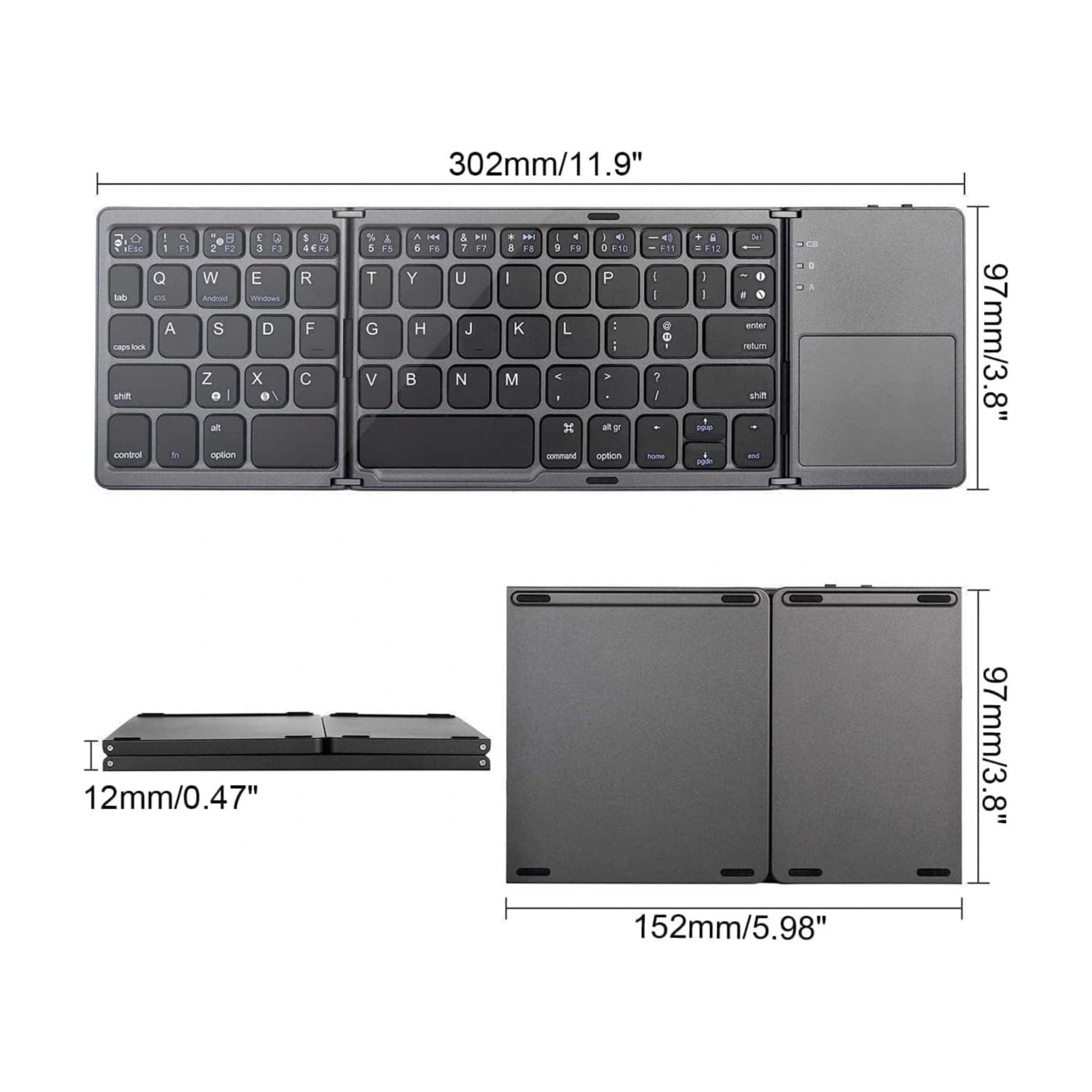 Foldable Bluetooth Keyboard With Touchpad B033 - Black