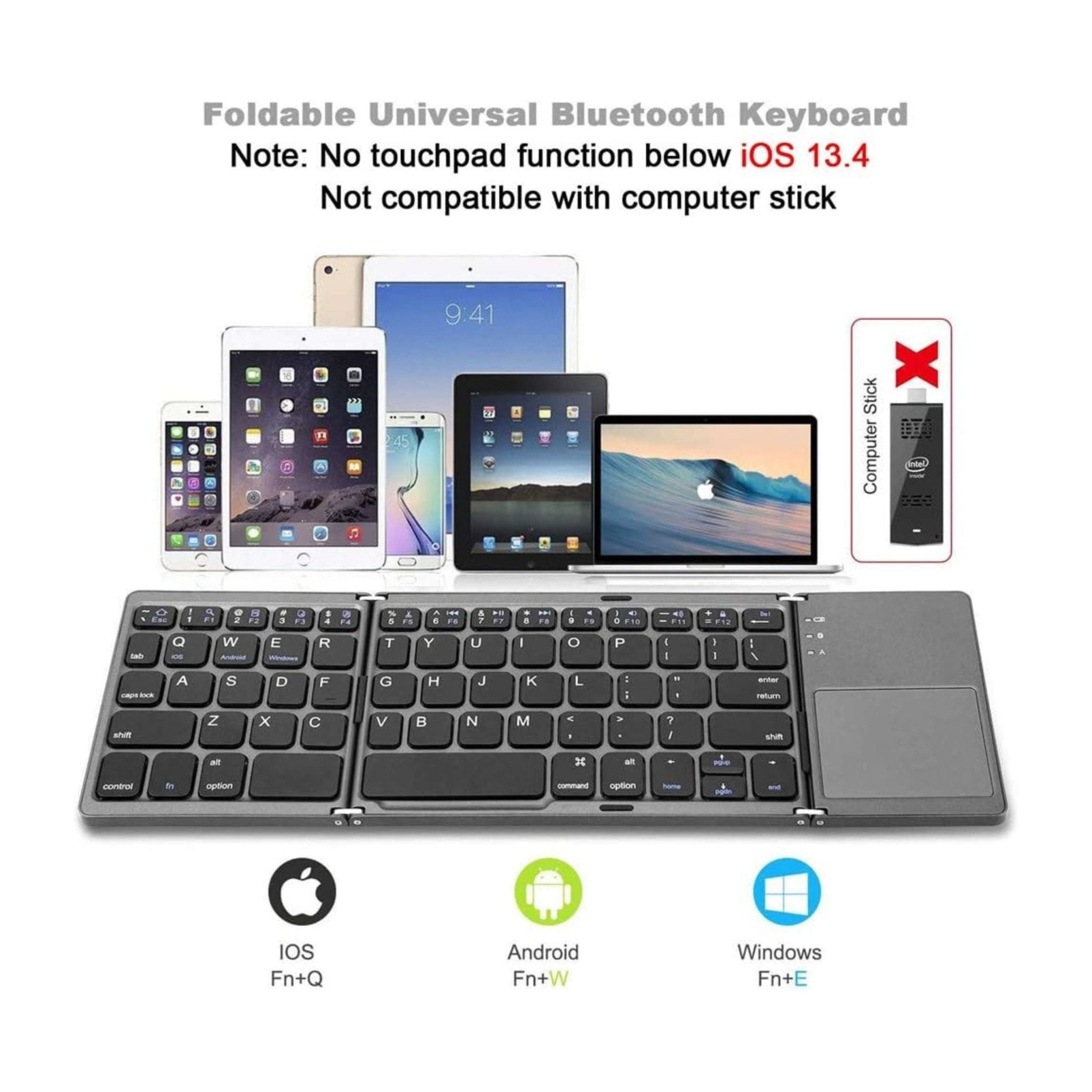 Foldable Bluetooth Keyboard With Touchpad B033 - Black