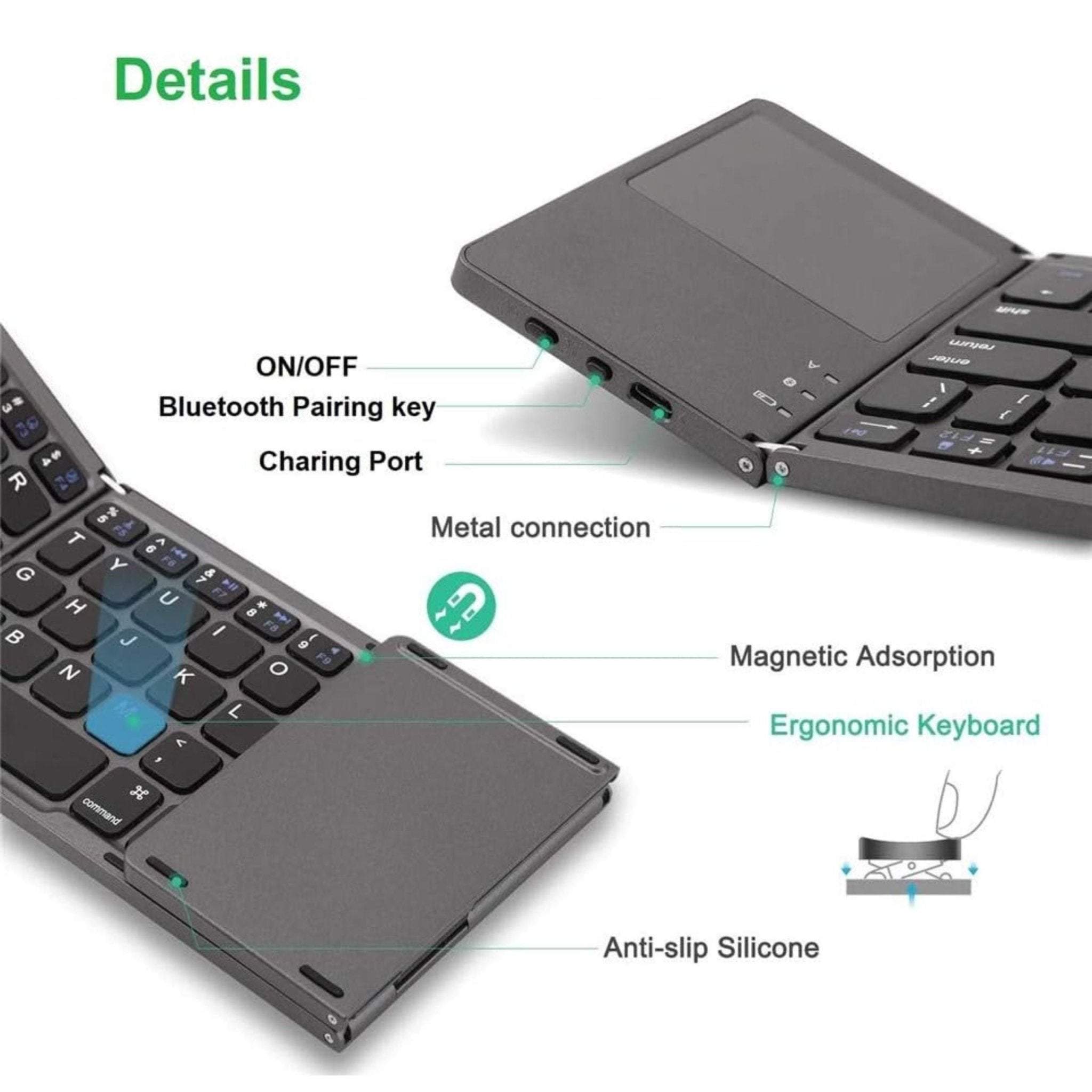 Foldable Bluetooth Keyboard With Touchpad B033 - Black