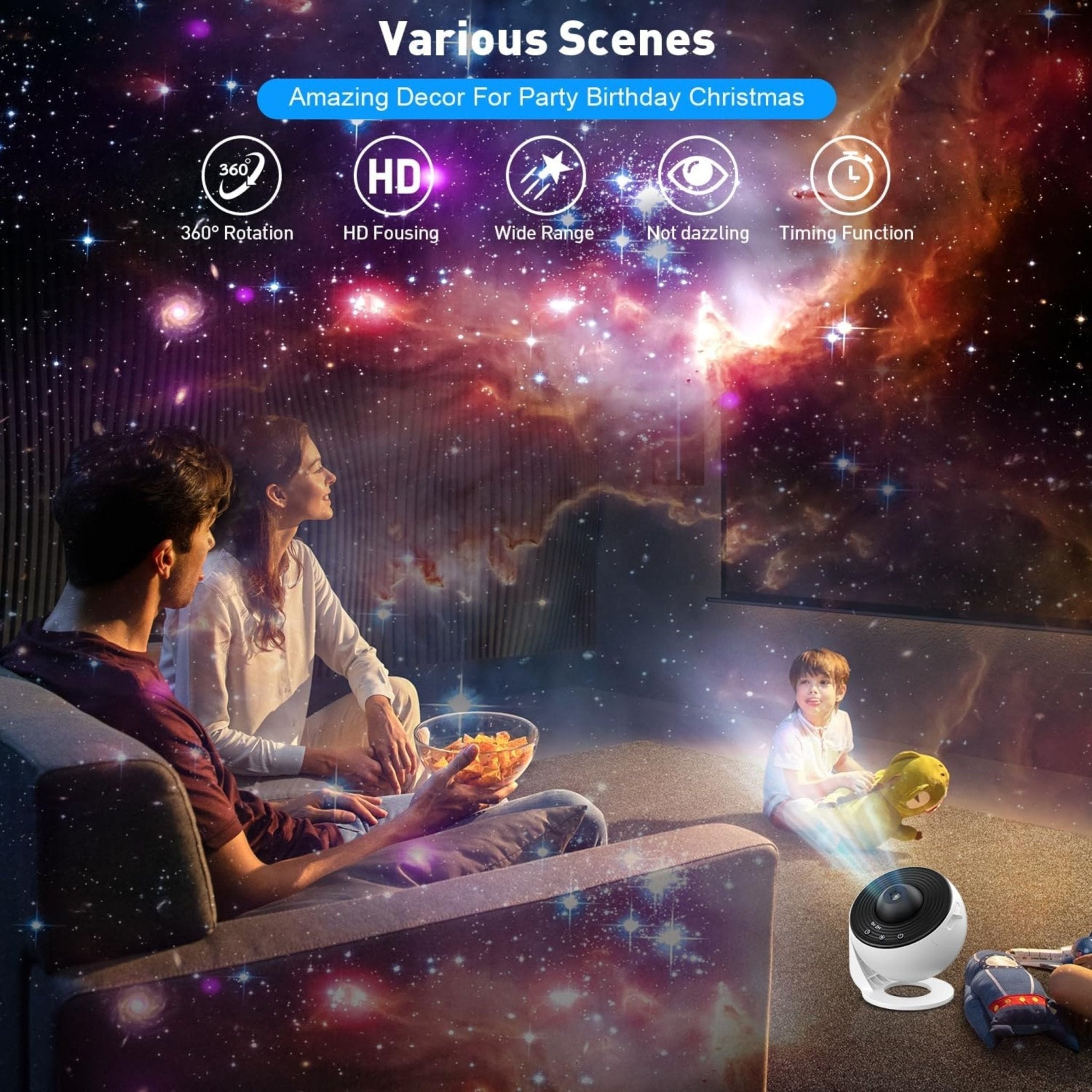 Galaxy Projector Built-in 12 Film Discs - White