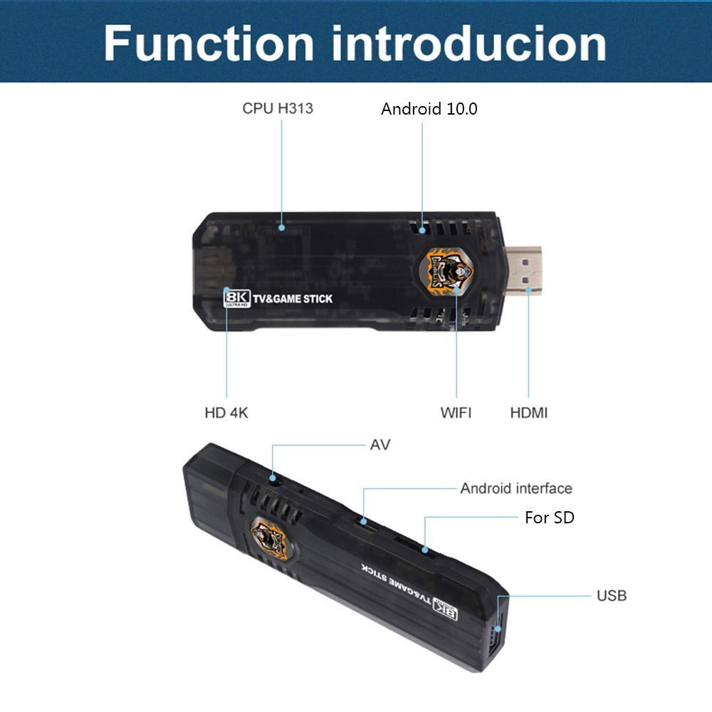 Game Box 8k Ultra HD Set-Top Box Android TV+Dual System Retro Game Stick - Black