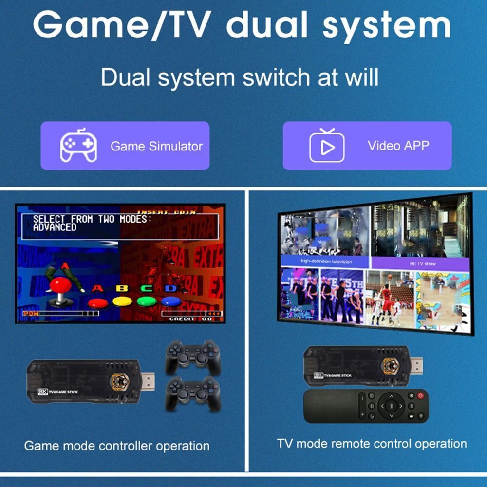 Game Box 8k Ultra HD Set-Top Box Android TV+Dual System Retro Game Stick - Black