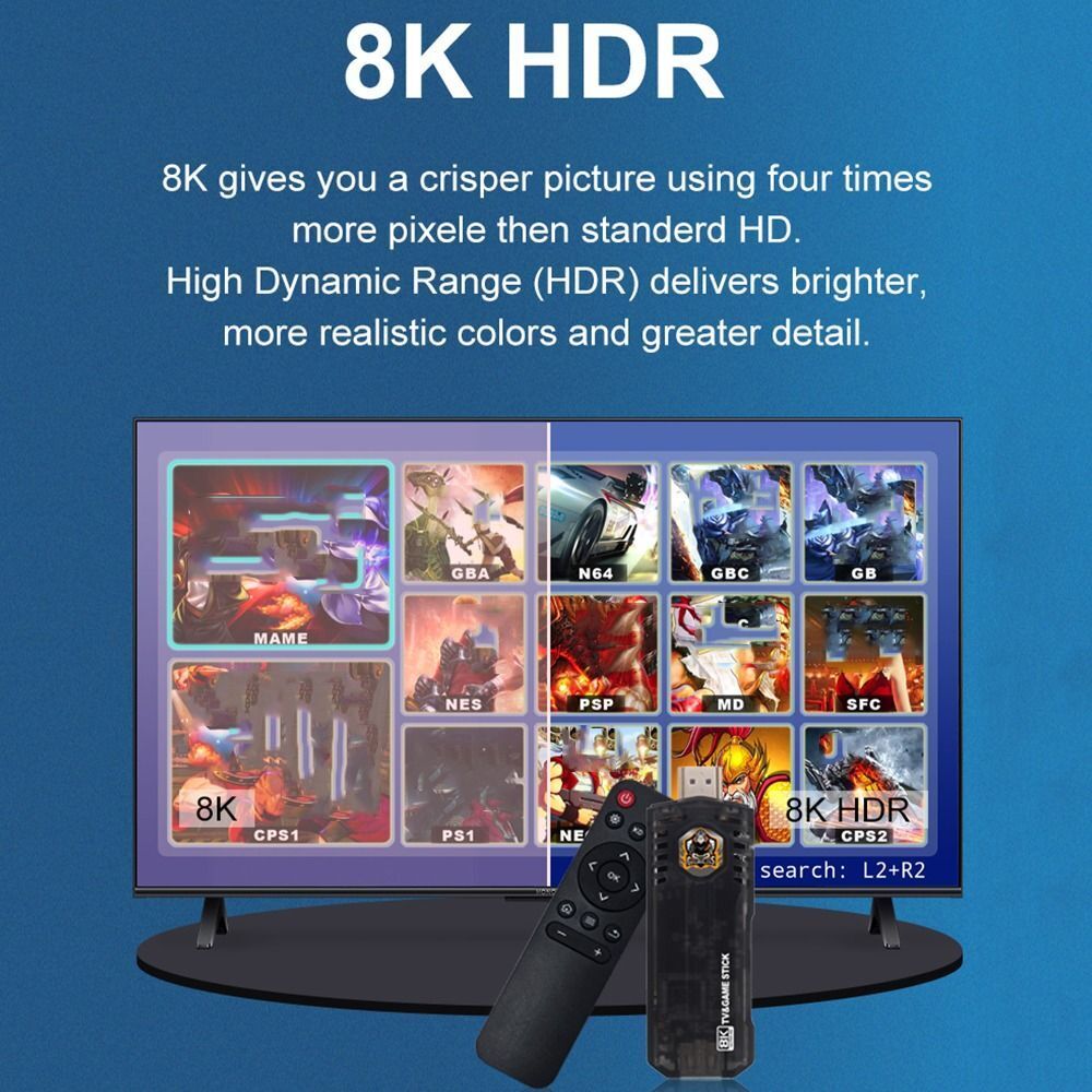Game Box 8k Ultra HD Set-Top Box Android TV+Dual System Retro Game Stick - Black