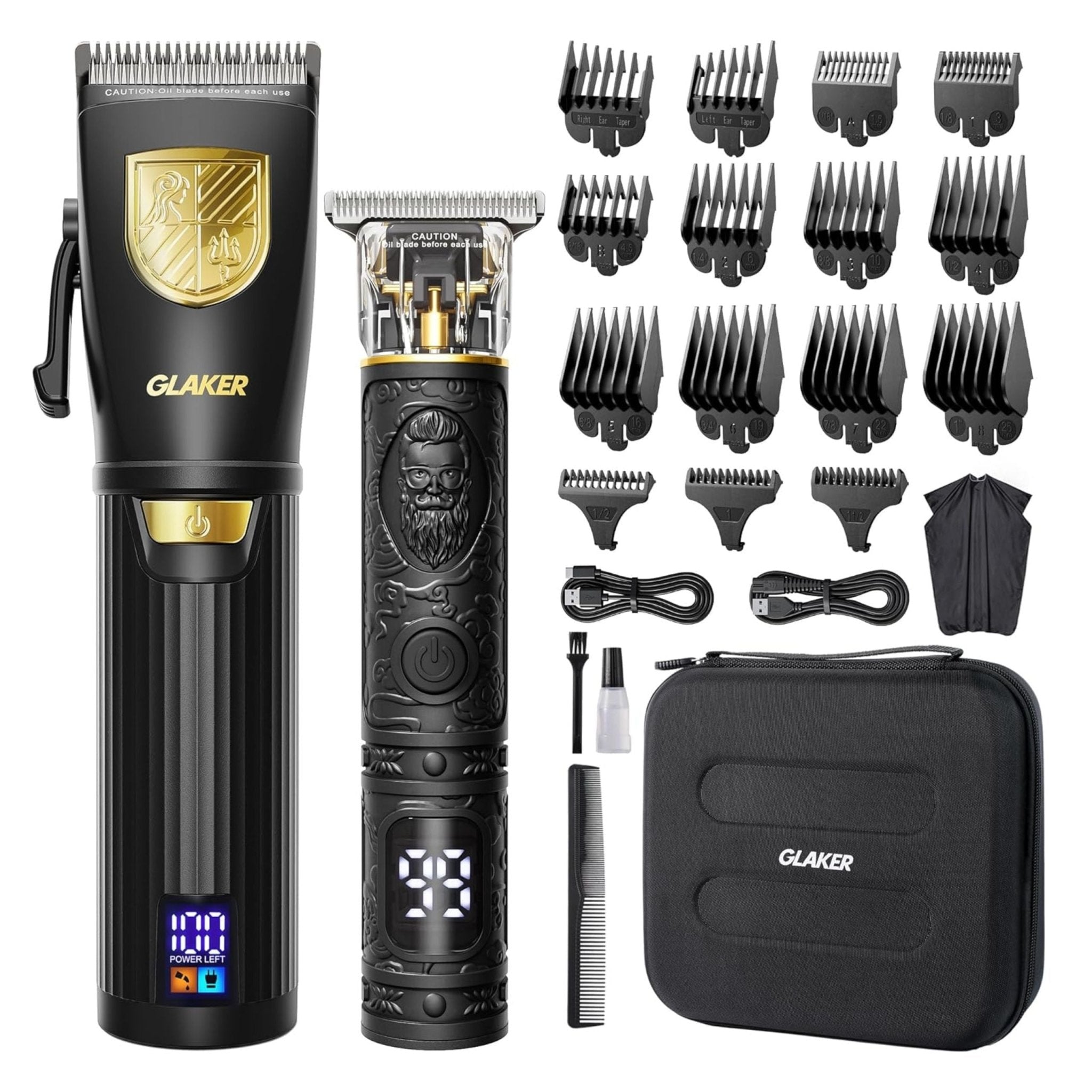 Glaker Professional Hair Clipper and Outline Trimmer Kit 2 - Black Gold