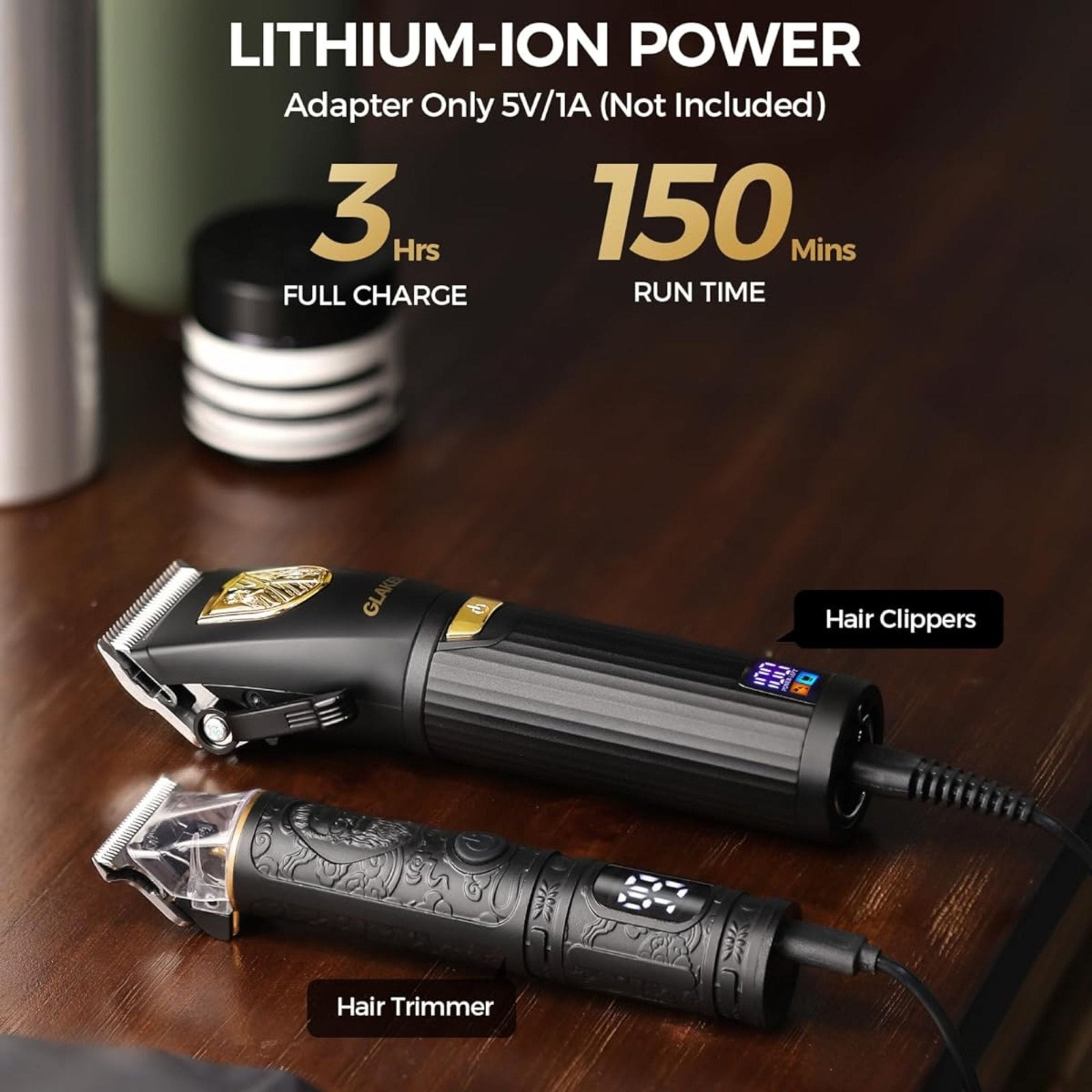 Glaker Professional Hair Clipper and Outline Trimmer Kit 2 - Black Gold