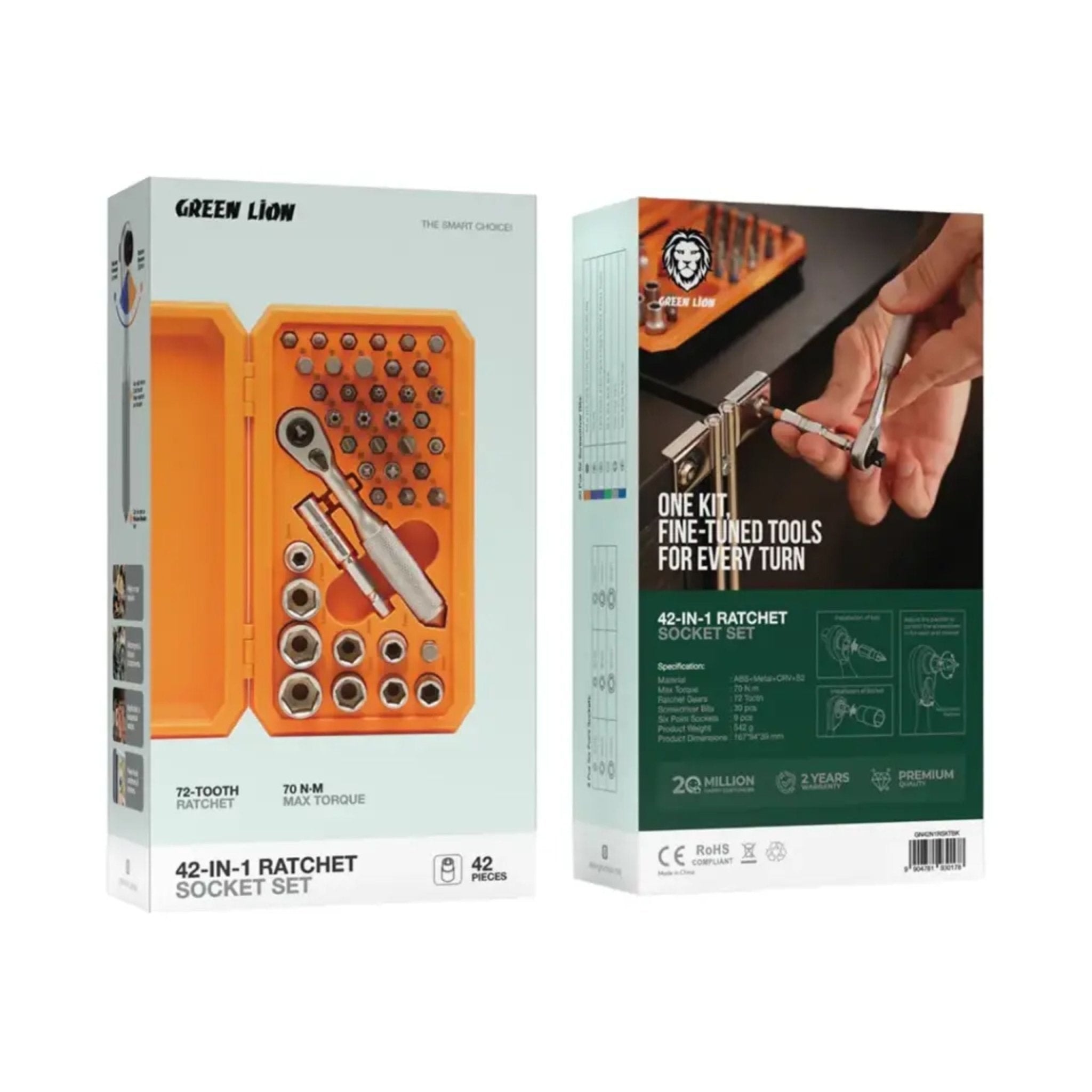 Green Lion 42 in 1 Ratchet Socket Set - Black