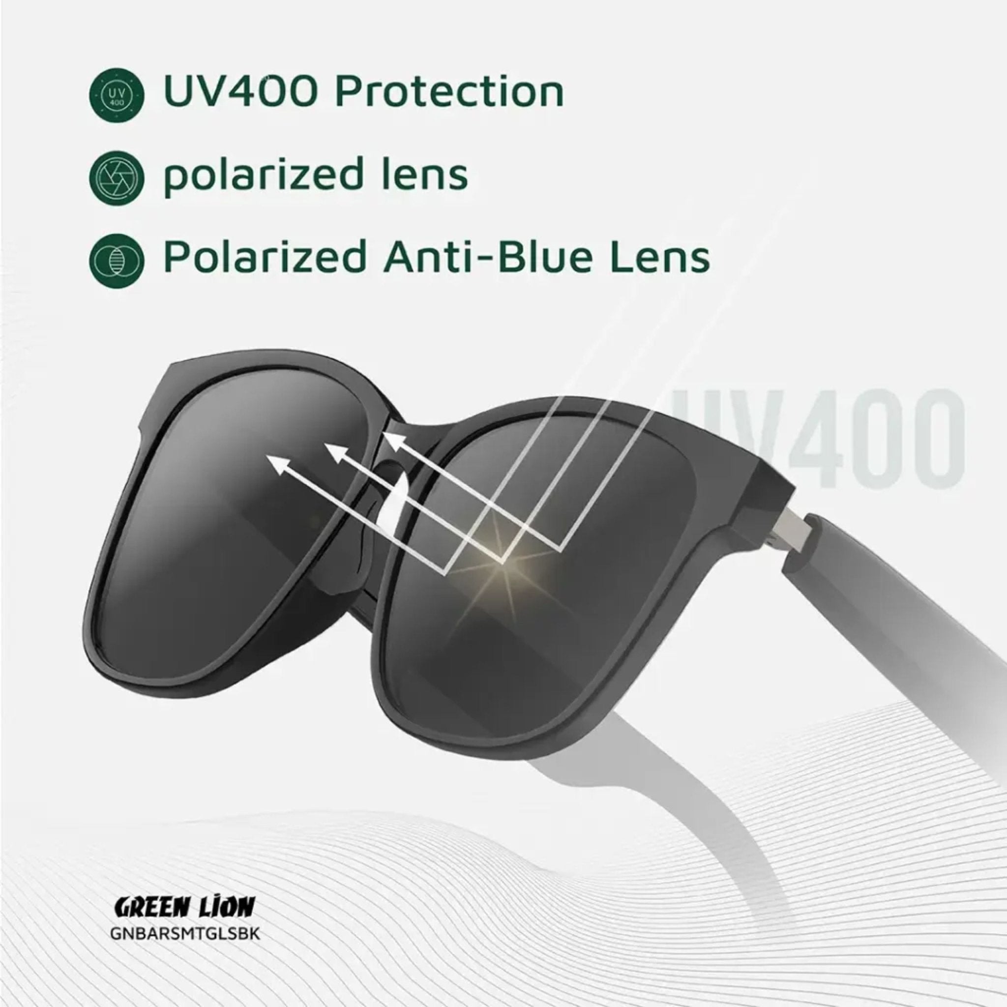 Green Lion Barcelona UV400 Protection Smart Glasses - Black