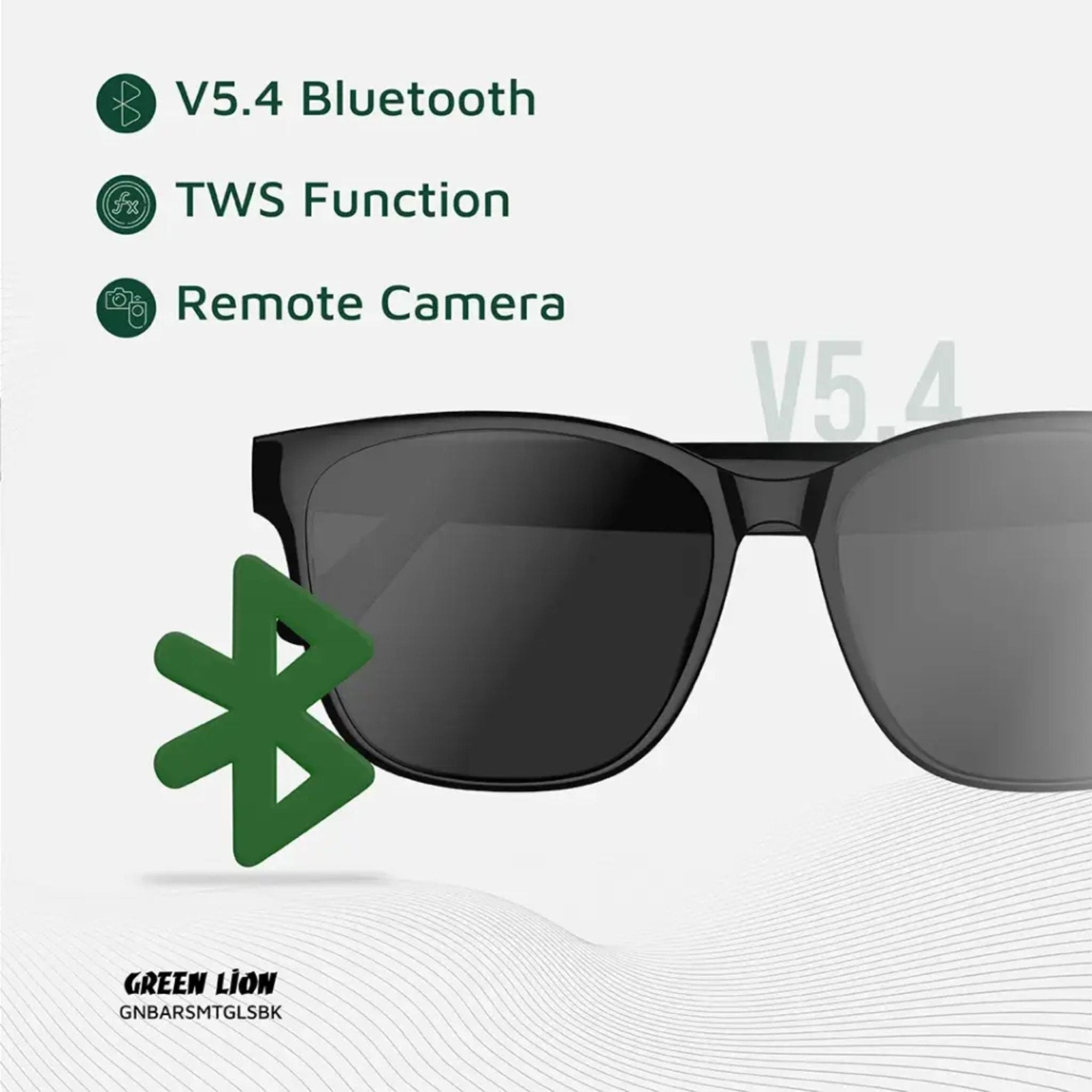 Green Lion Barcelona UV400 Protection Smart Glasses - Black