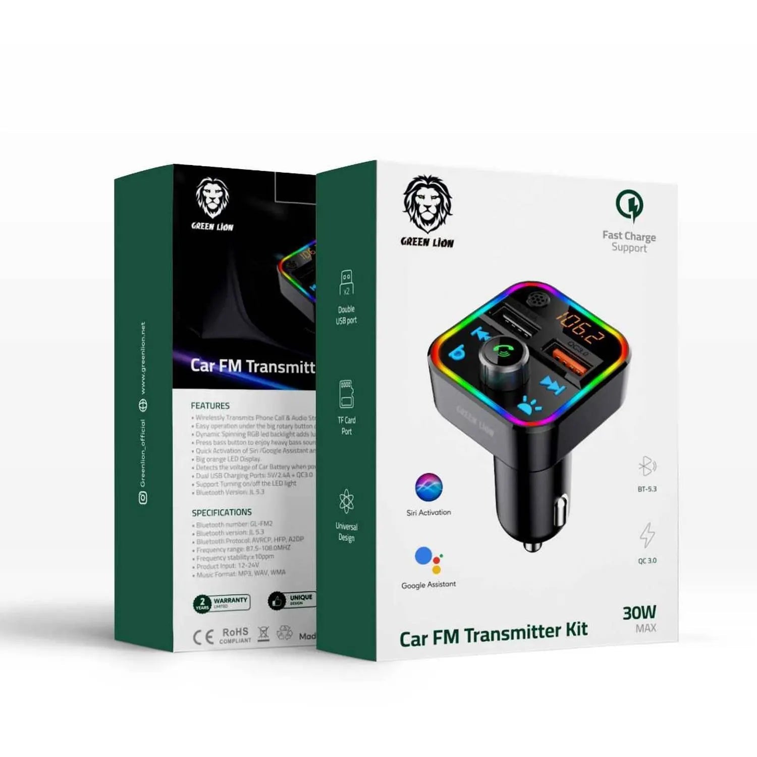 Green Lion Car FM Transmitter Kit 30W - Black