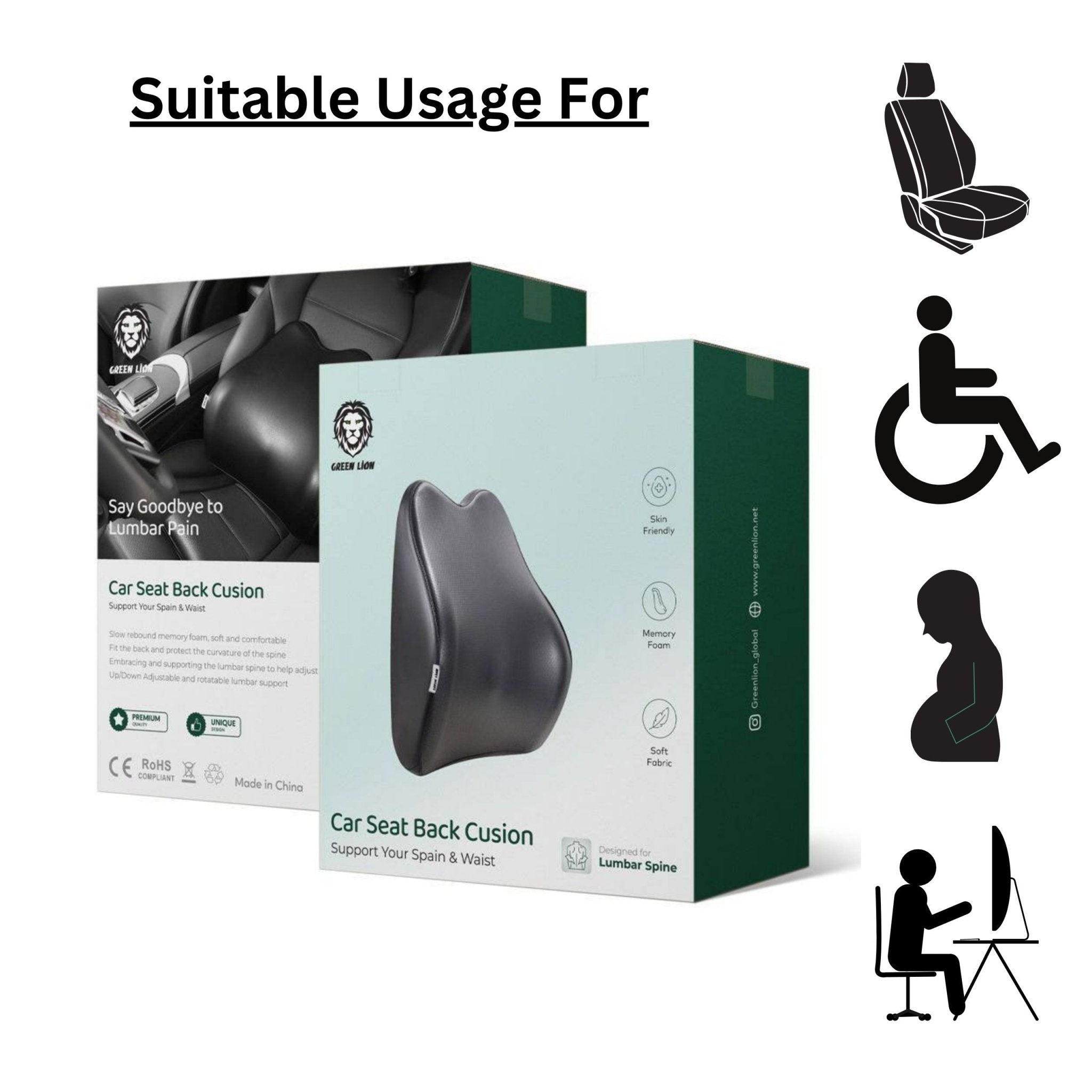 Green Lion Car Seat Back Cusion -Black