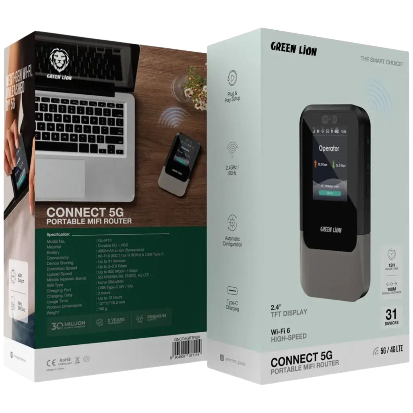 Green Lion Connect 5G Portable MiFi Router - Black