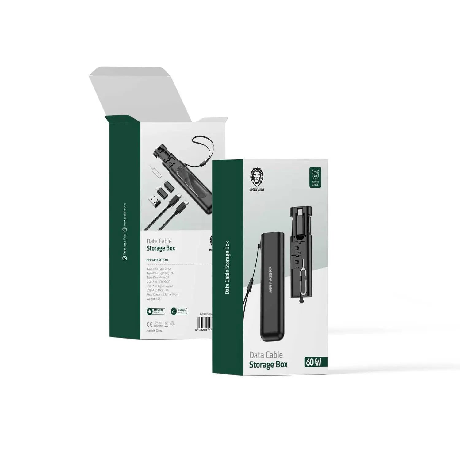 Green Lion Data Cable Storage Box 60W - Black