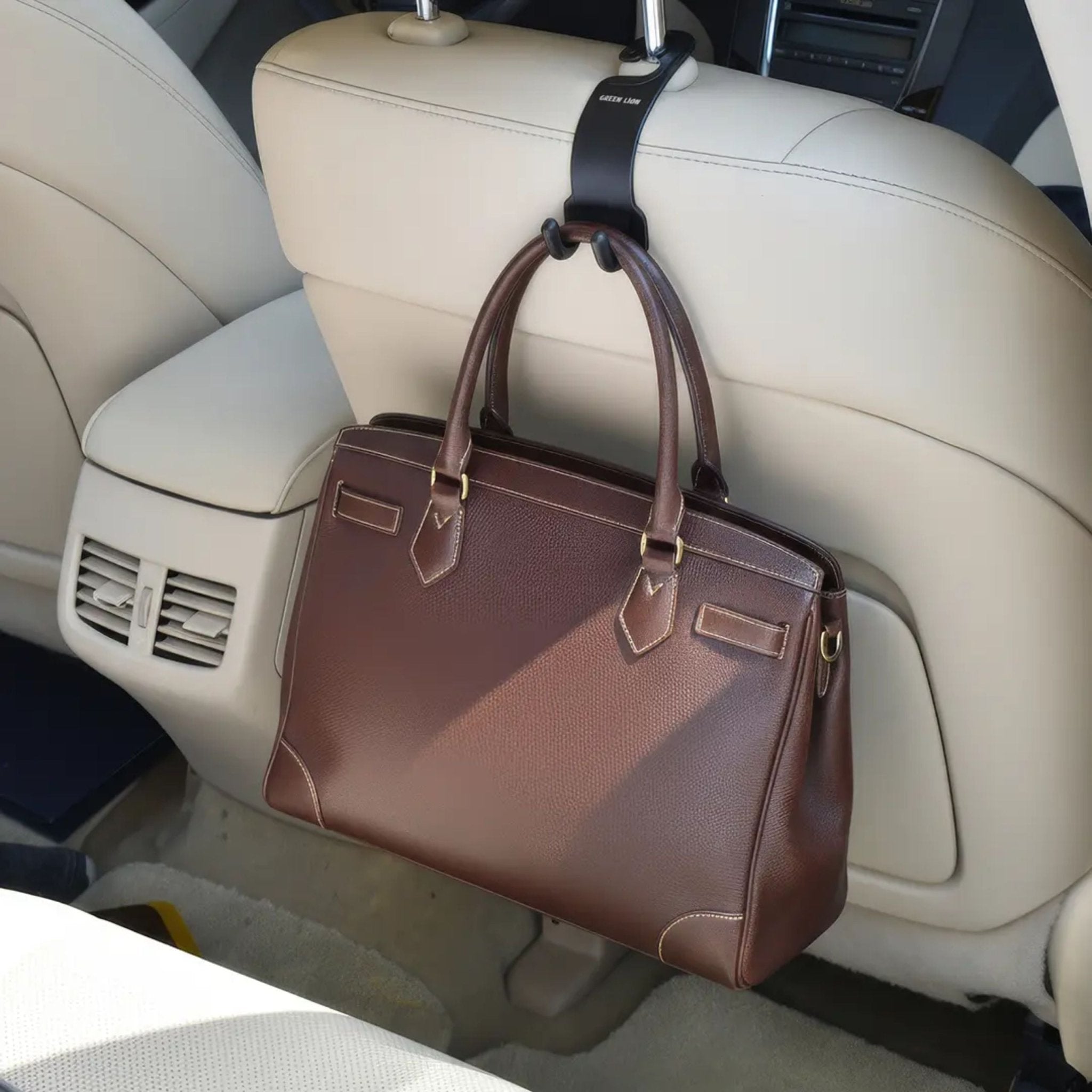 Green Lion Dual Hook Car Headrest Organizer - Black