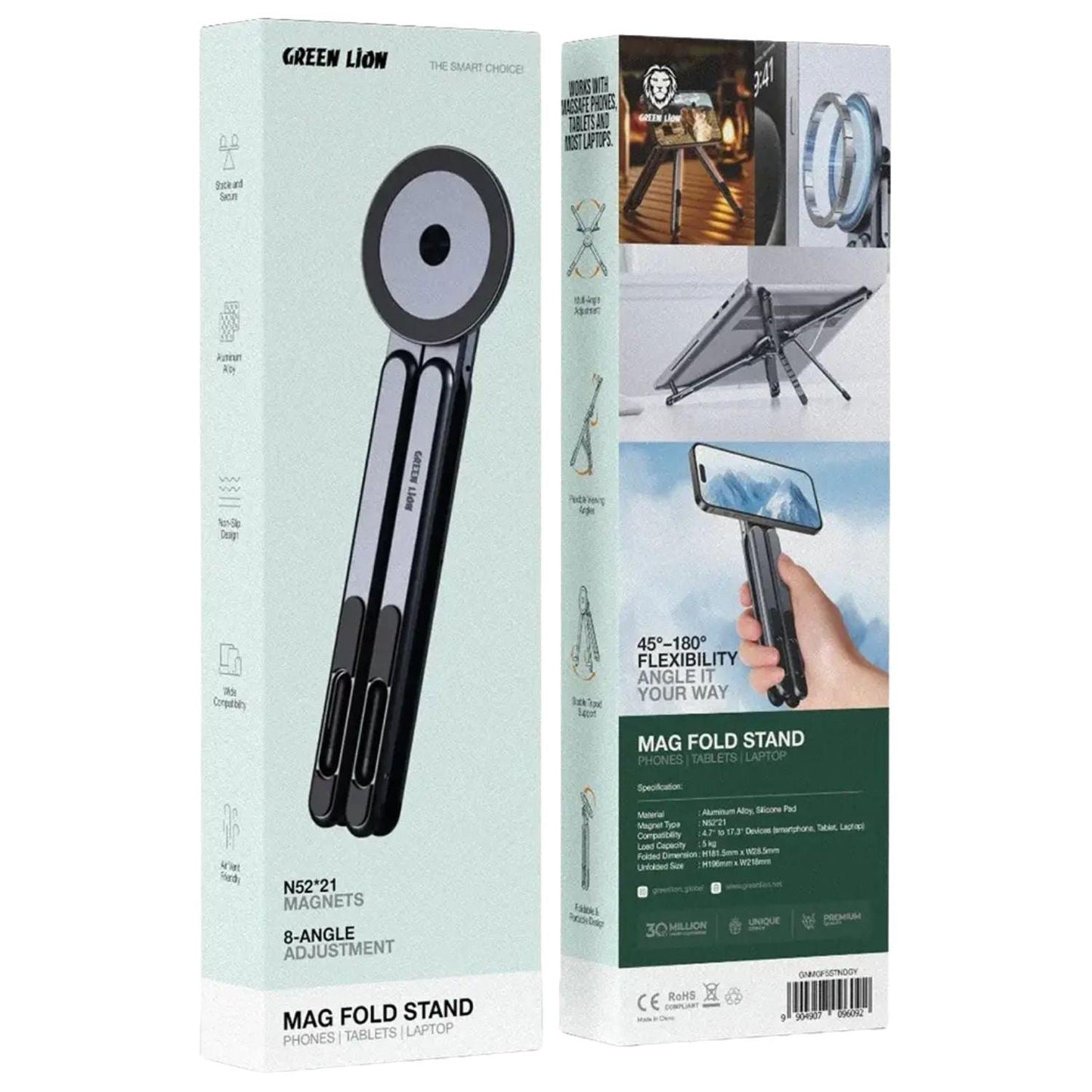 Green Lion Mag Fold Stand for Laptop, Tablets & Phones - Gray