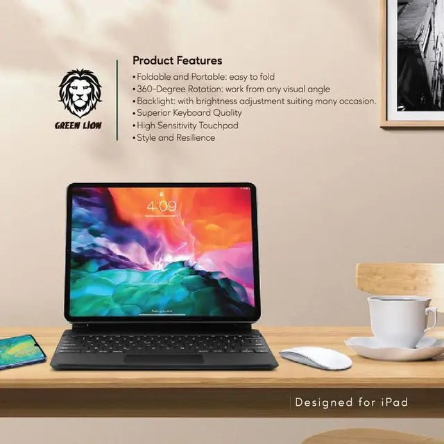 Green Lion Magic Keyboard for iPad 10th Generation 500mAh (Arabic/English) - Black