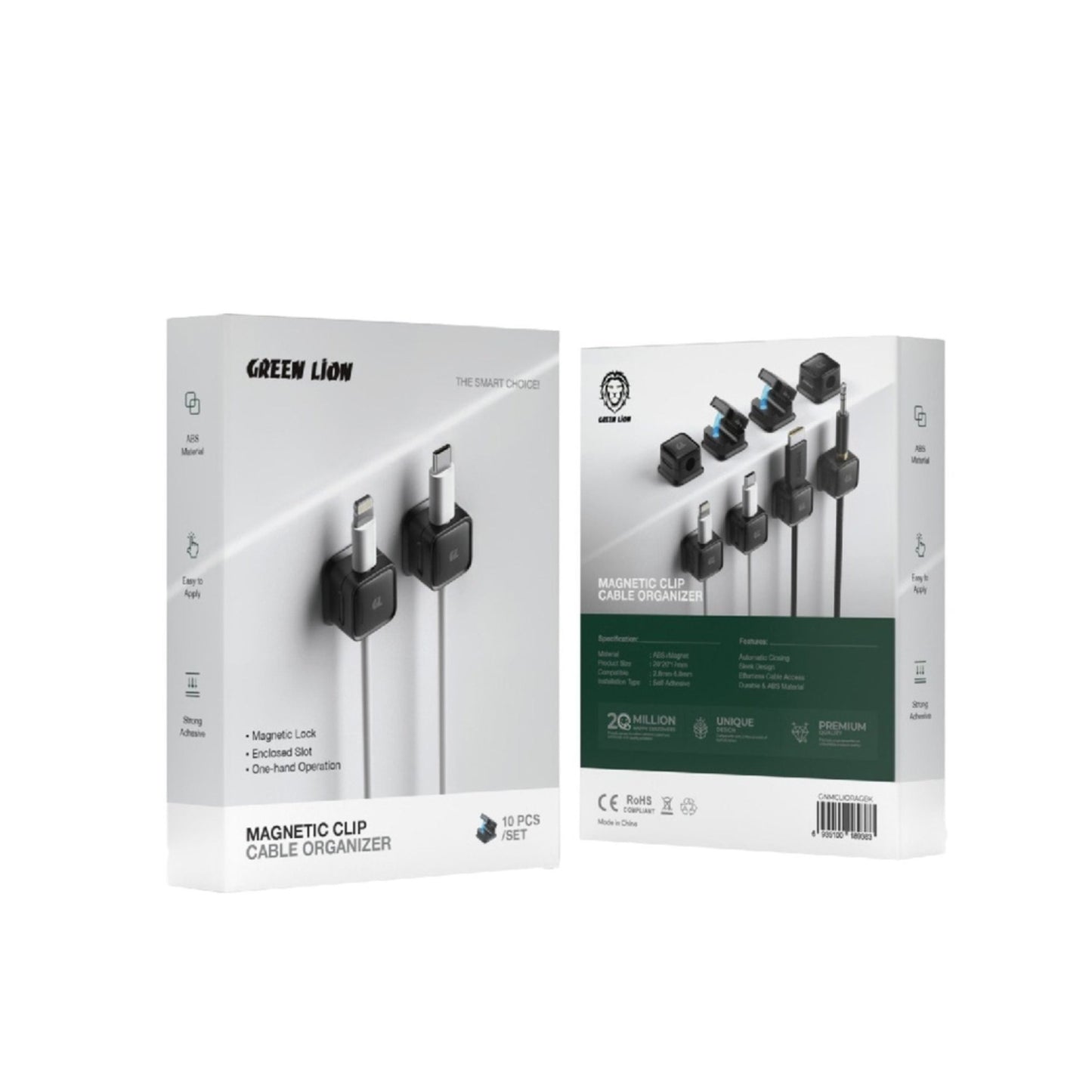 Green Lion Magnetic Clip Cable Organizer 10 pcs Set - Black