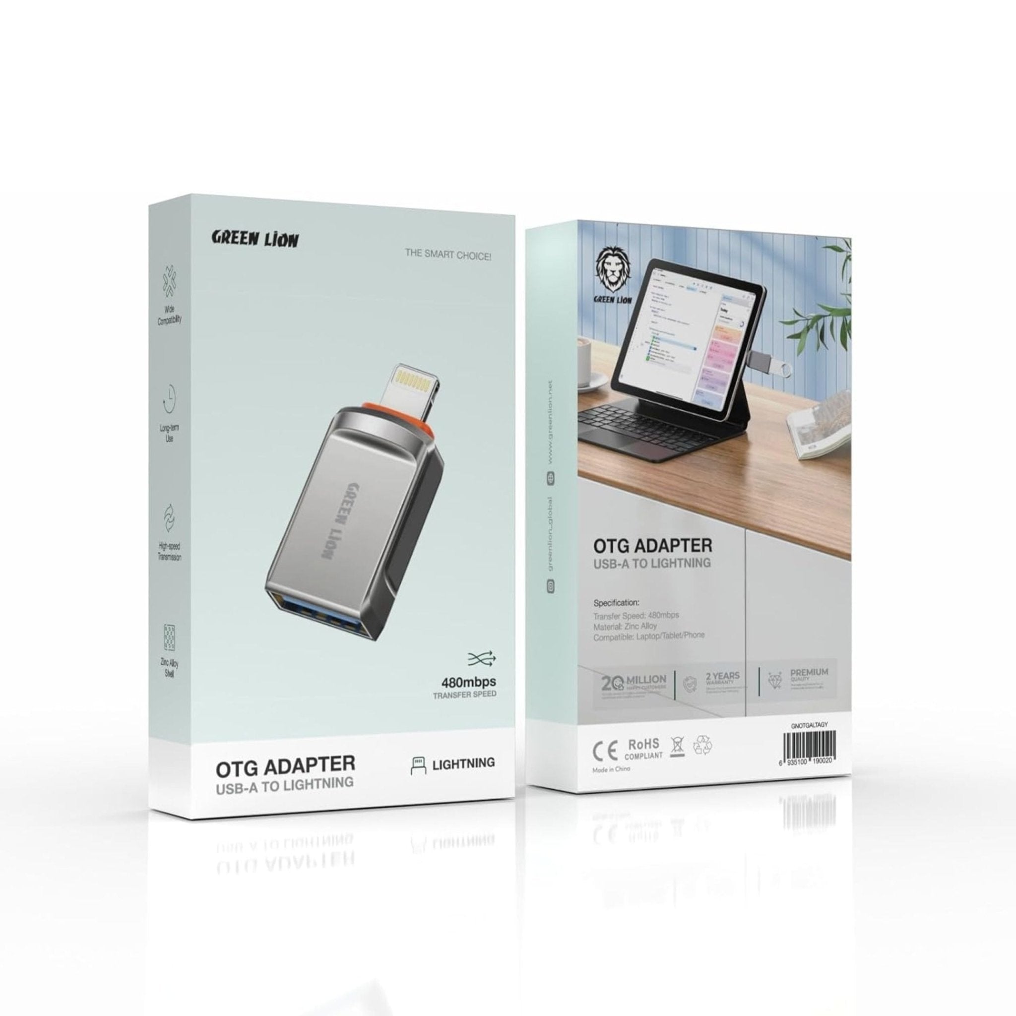 Green Lion OTG Adapter USB-A to Lightning 480mbps - Gray