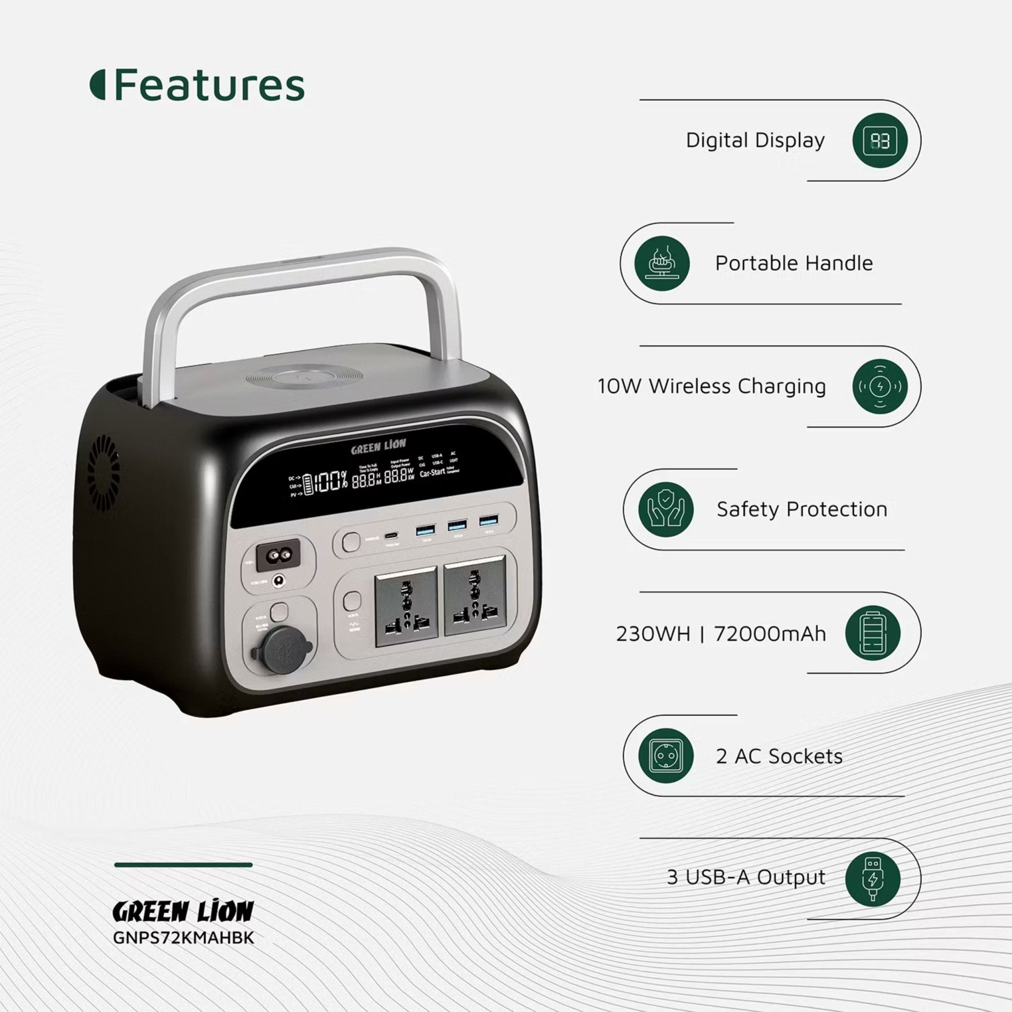 Green Lion Portable 72000mah Power Station 600W - Black