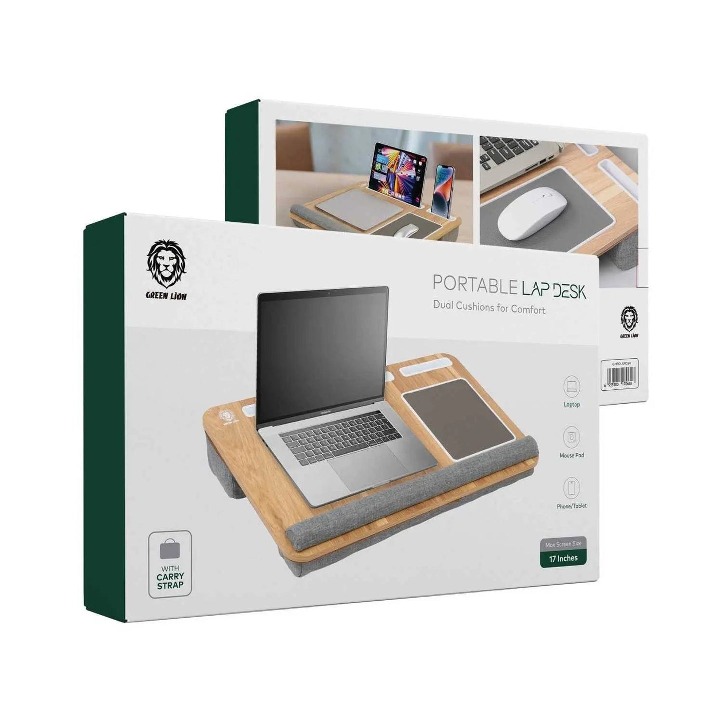 Green Lion Portable Lap Desk With Carry Strap (Dual Cushion) - Grey