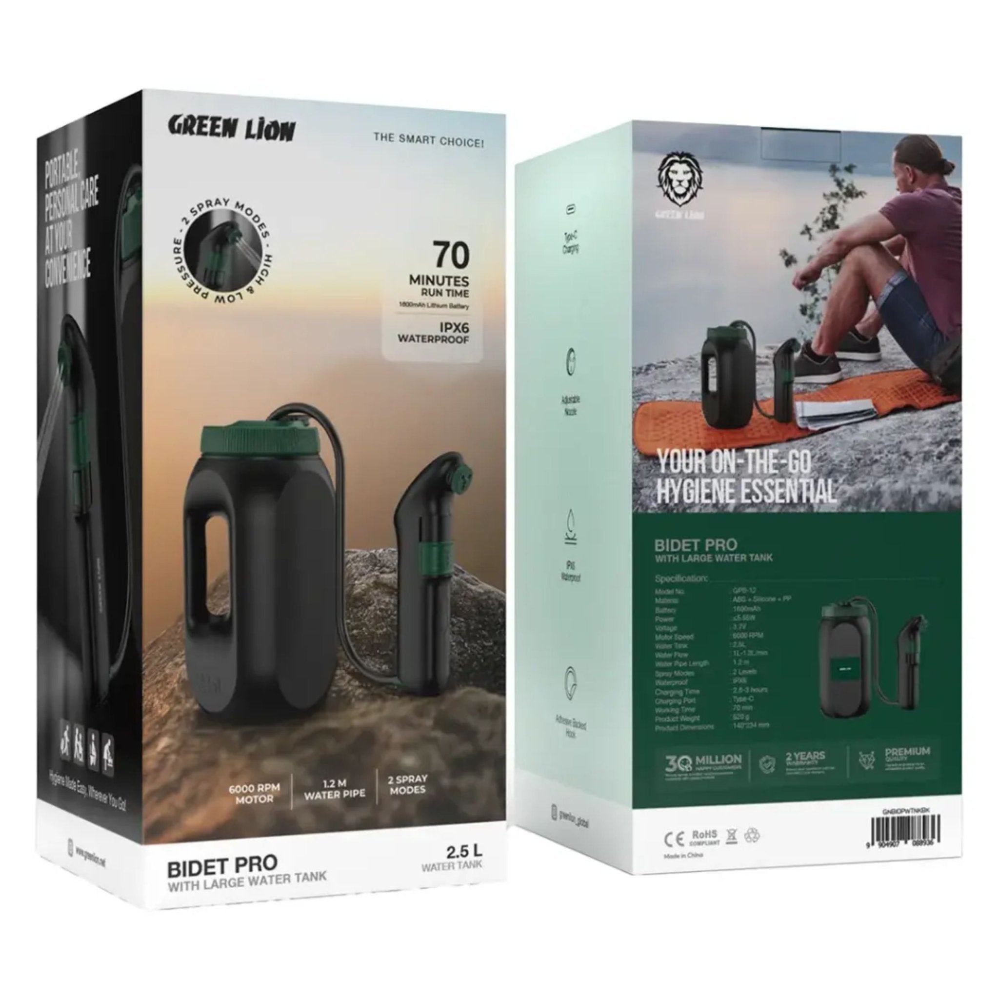 Green Lion Pro Bidet with Large Water Tank - Black