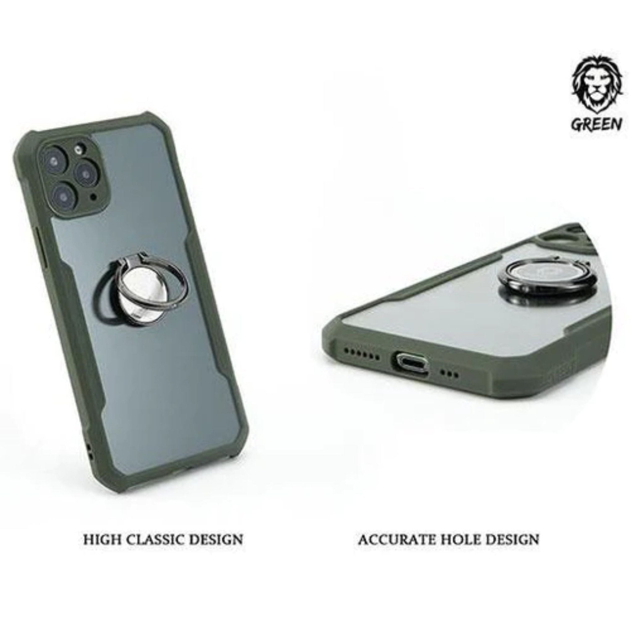 Green Lion Stylishly Tough Shockproof Case with Ring for iPhone - Green