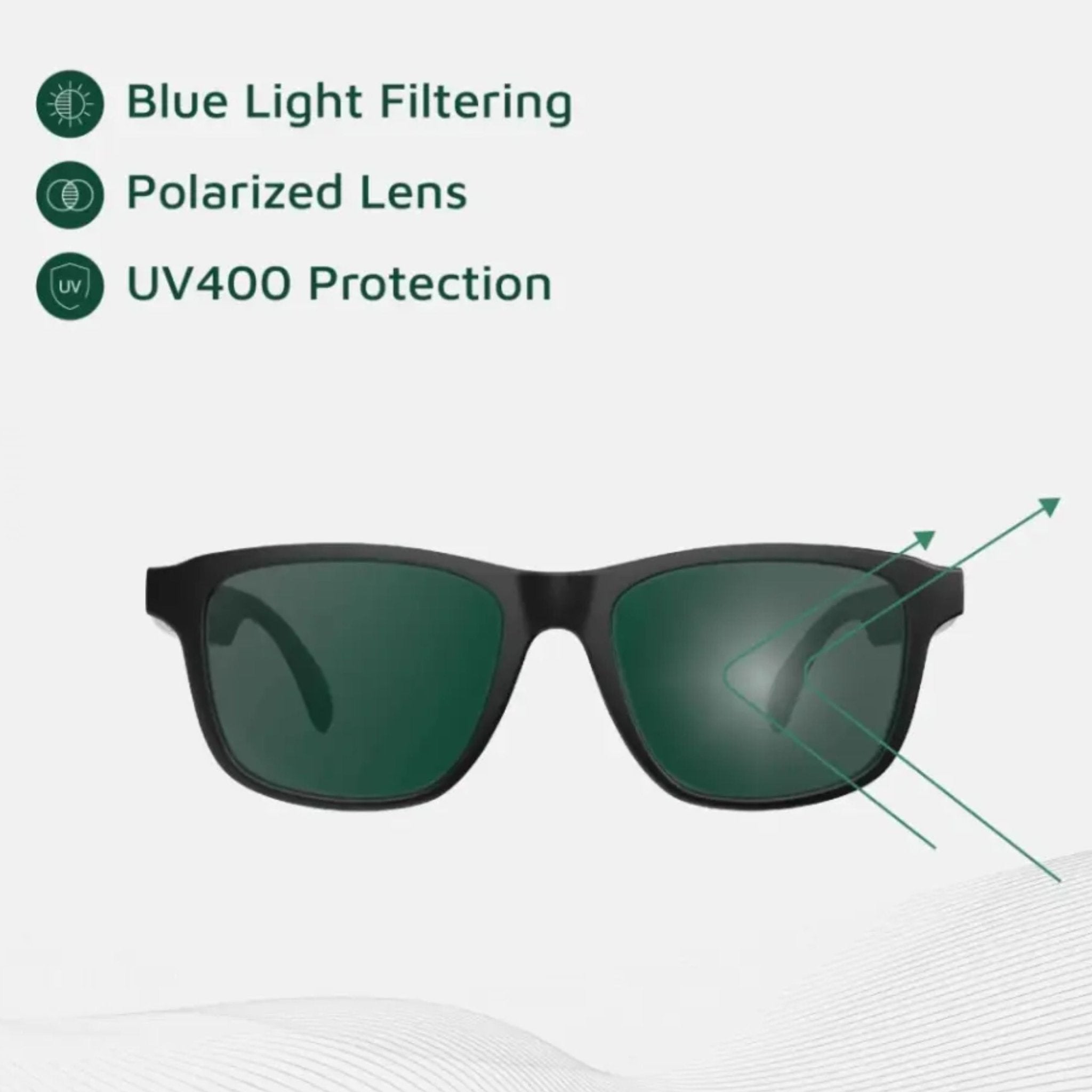 Green Lion Sydney UV400 Protection Smart Glasses - Black