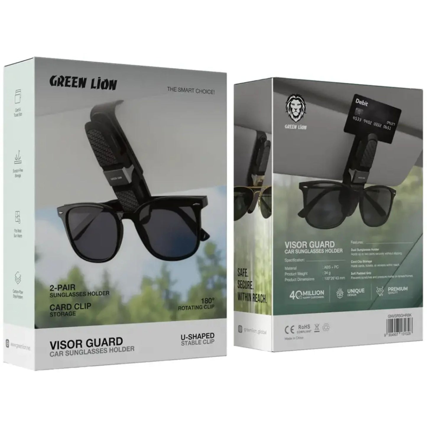 Green Lion Visor Guard Car Sunglasses Holder - Black