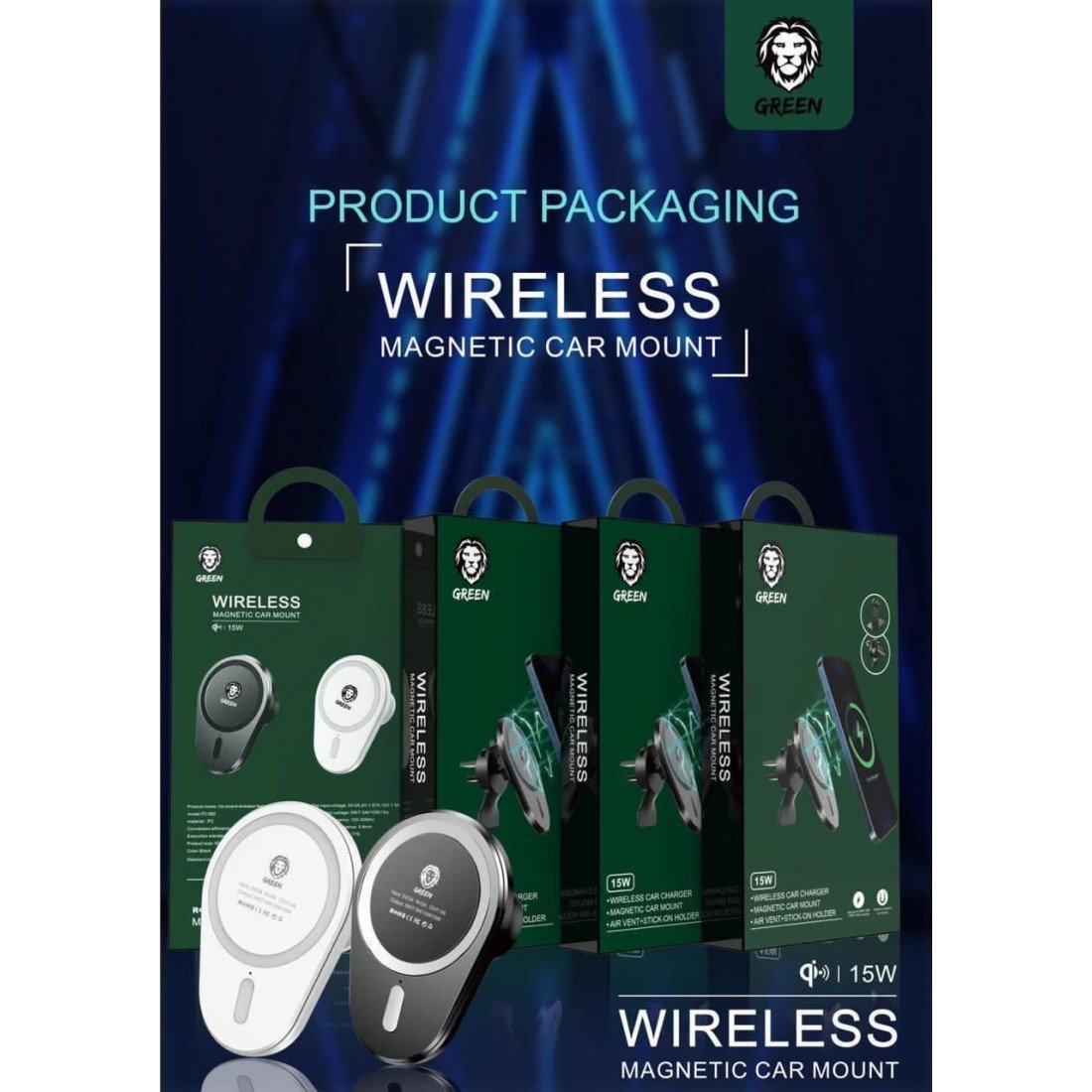 Green Lion Wireless Car Charger - 15w