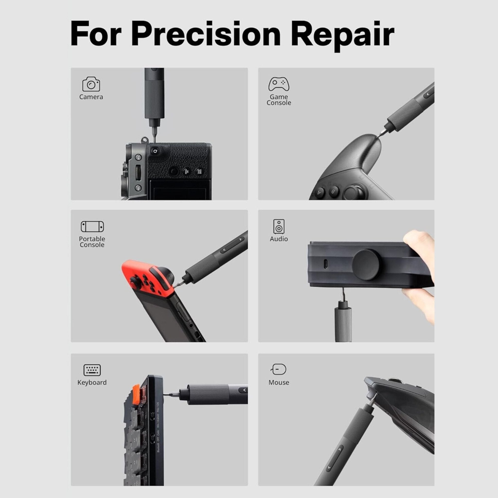 HOTO Electric Precision Screwdriver + 25 Bit Set - Grey