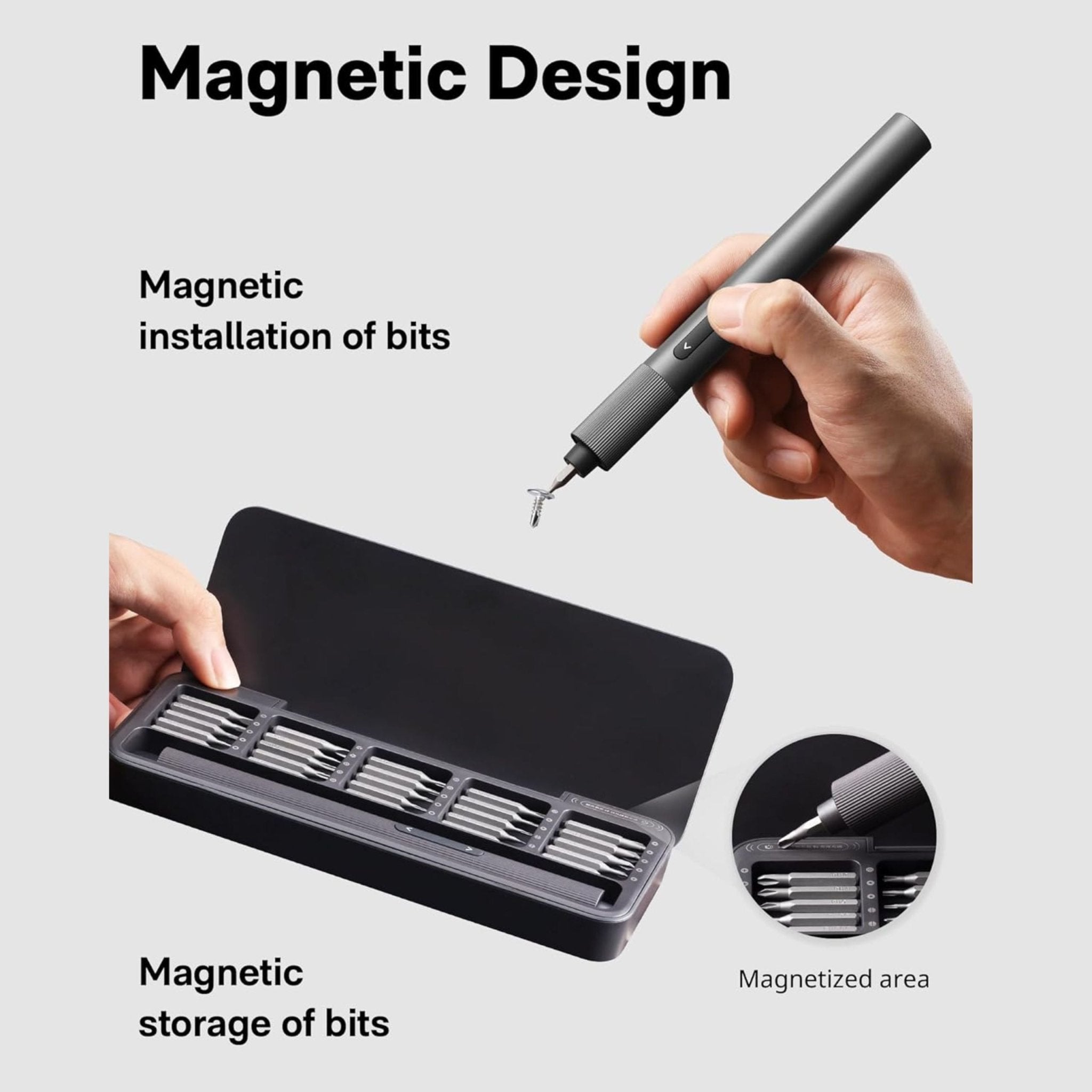 HOTO Electric Precision Screwdriver + 25 Bit Set - Grey